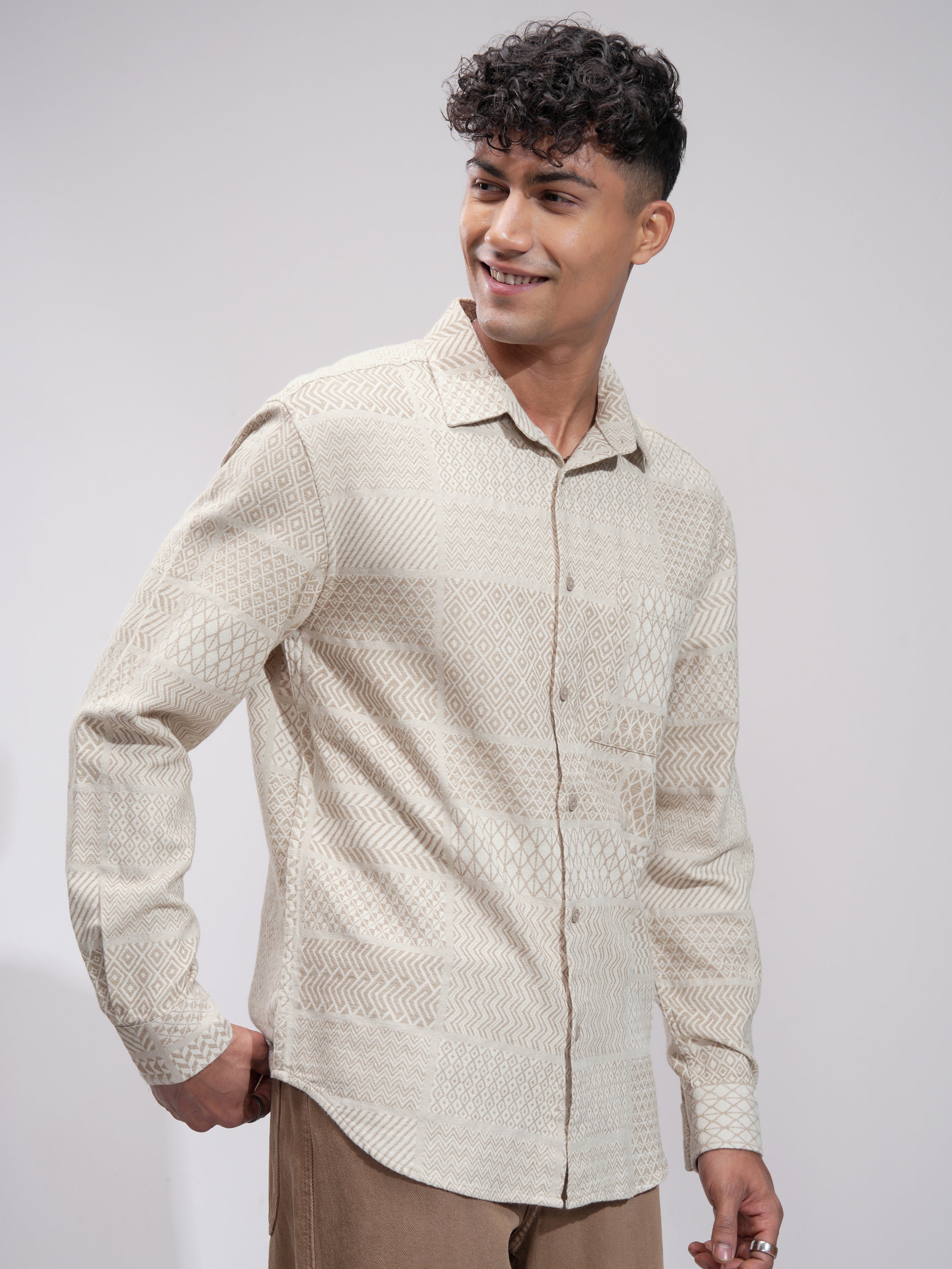 Highlander Men Off White Printed Relaxed Fit Casual Shirt - Off White - Image 6