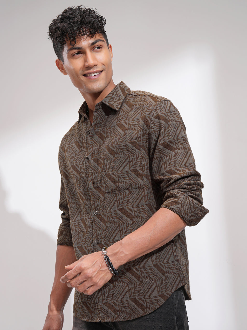 Highlander Men Rust Self Design Relaxed Fit Casual Shirt - Rust - Image 4