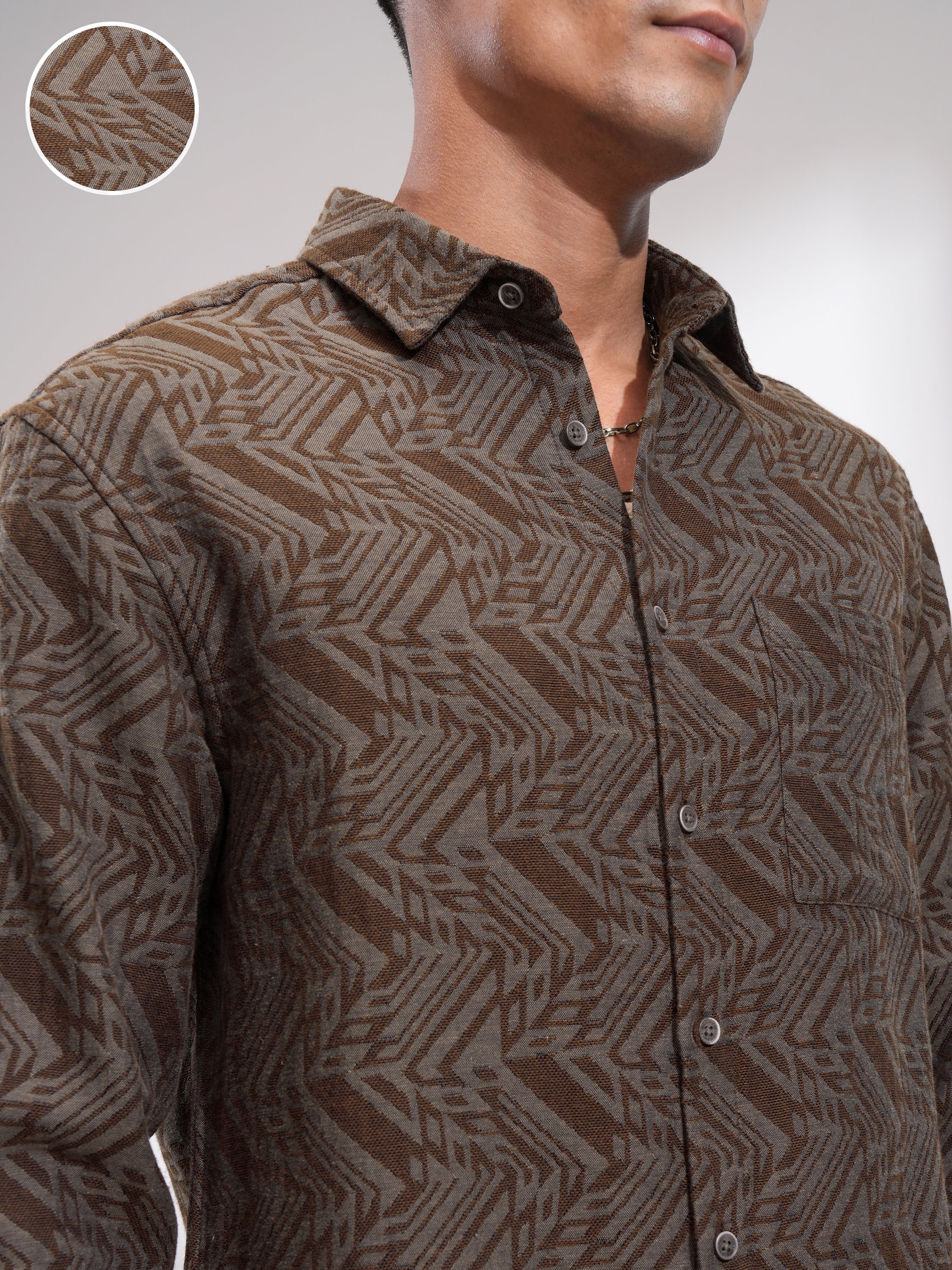 Highlander Men Rust Self Design Relaxed Fit Casual Shirt - Rust - Image 5