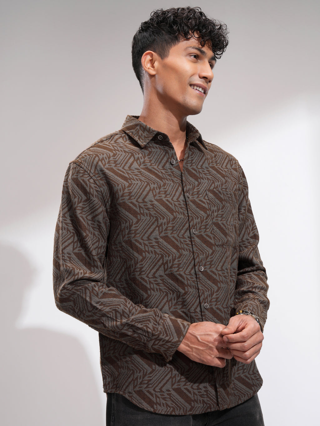 Highlander Men Rust Self Design Relaxed Fit Casual Shirt - Rust - Image 6