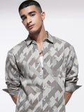 Highlander Men Grey Printed Relaxed Fit Casual Shirt - Grey - Image 1