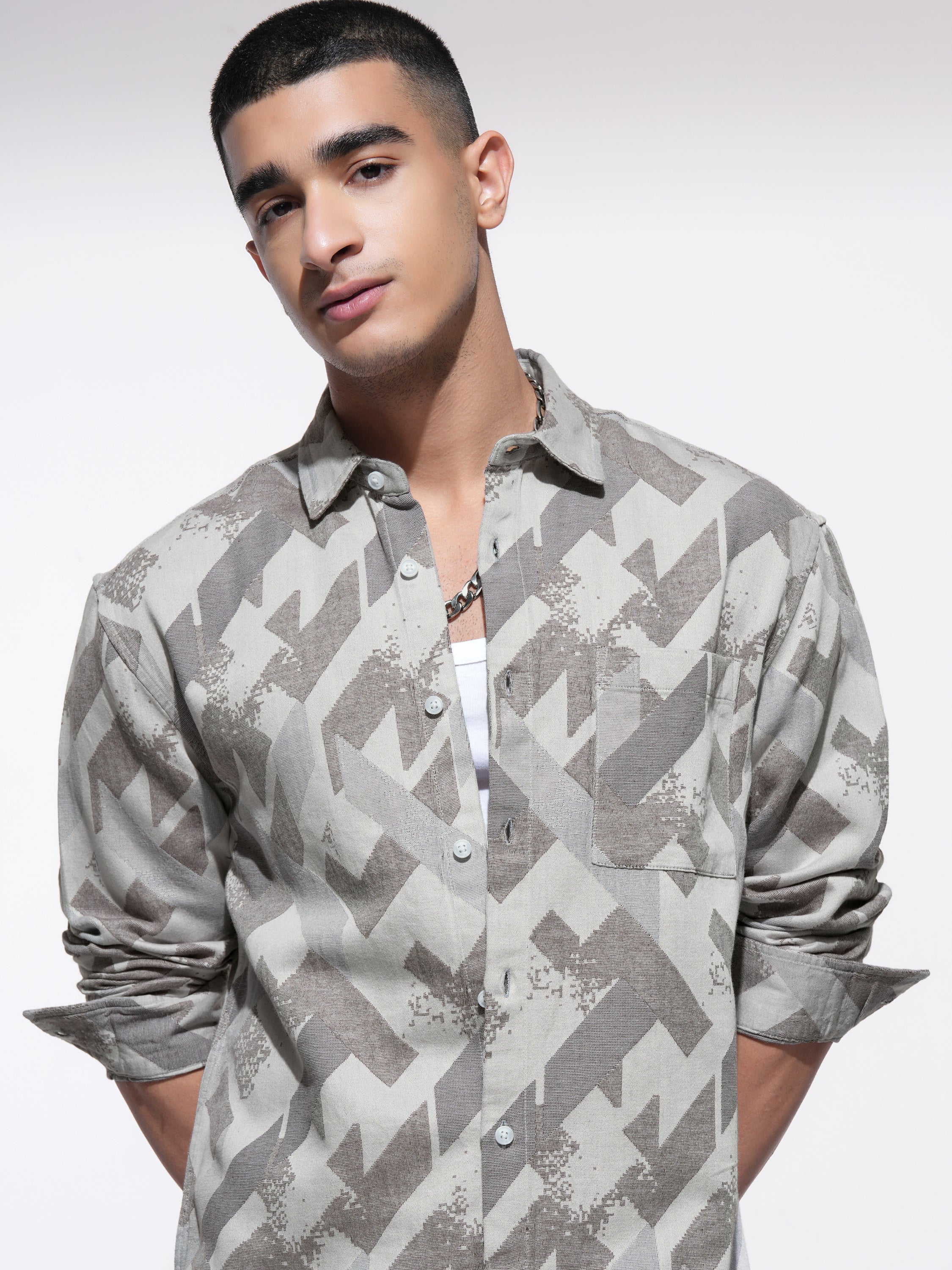 Highlander Men Grey Printed Relaxed Fit Casual Shirt - Grey - Image 1