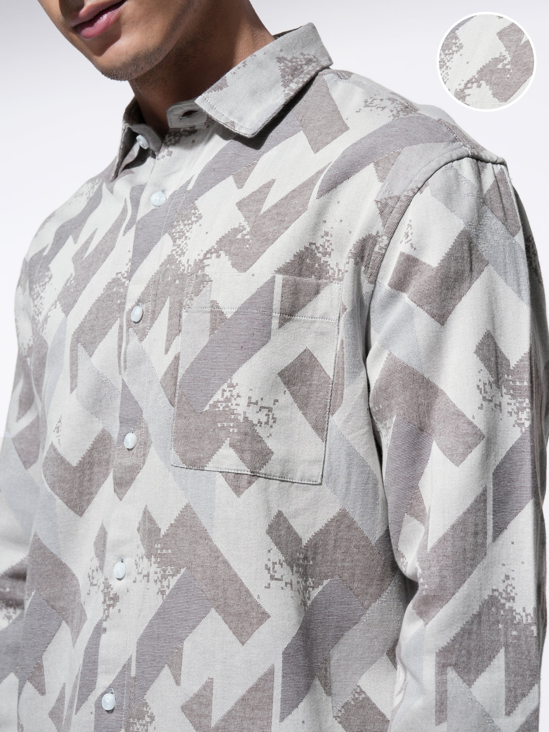 Highlander Men Grey Printed Relaxed Fit Casual Shirt - Grey - Image 5