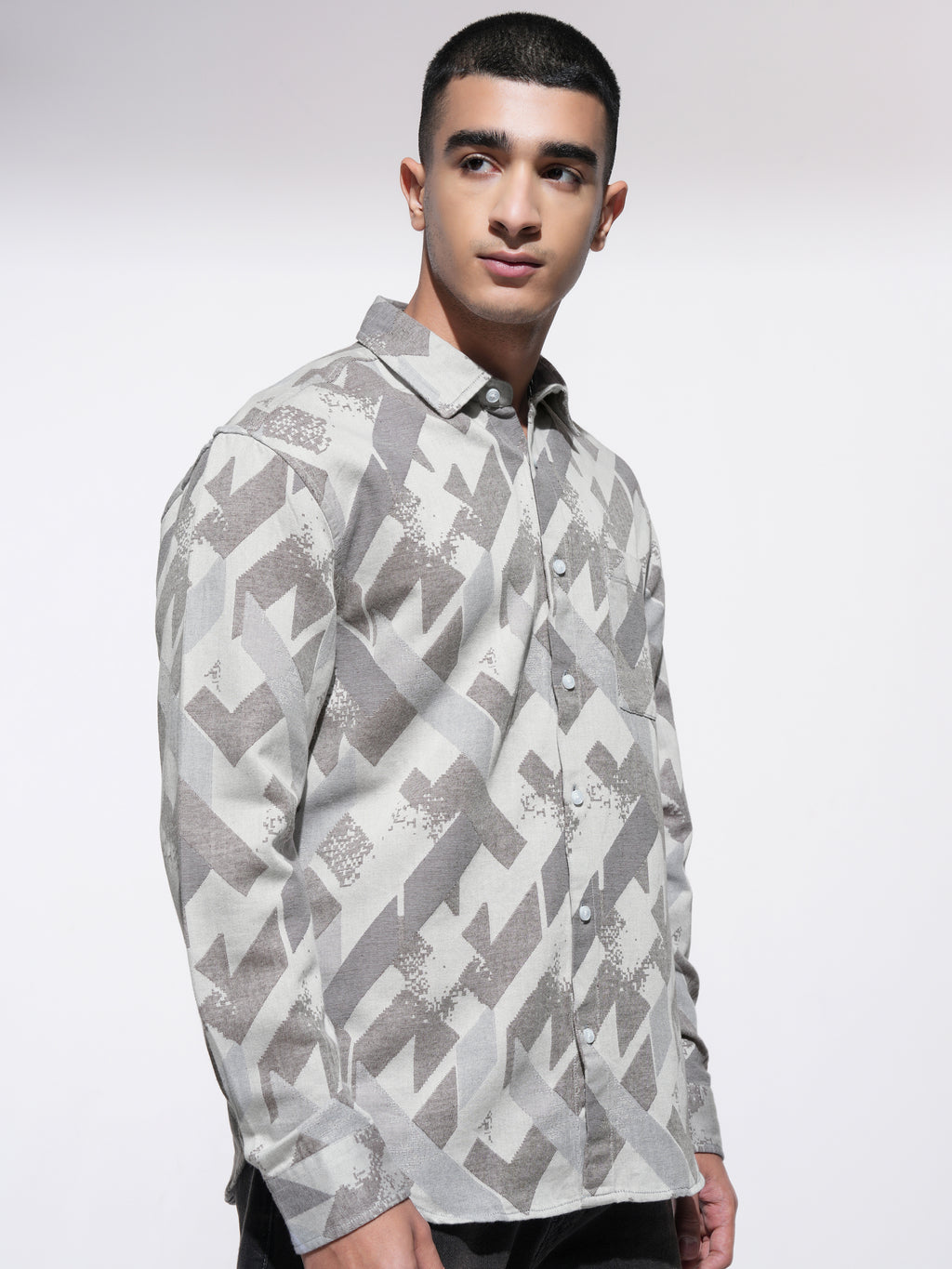 Highlander Men Grey Printed Relaxed Fit Casual Shirt - Grey - Image 6