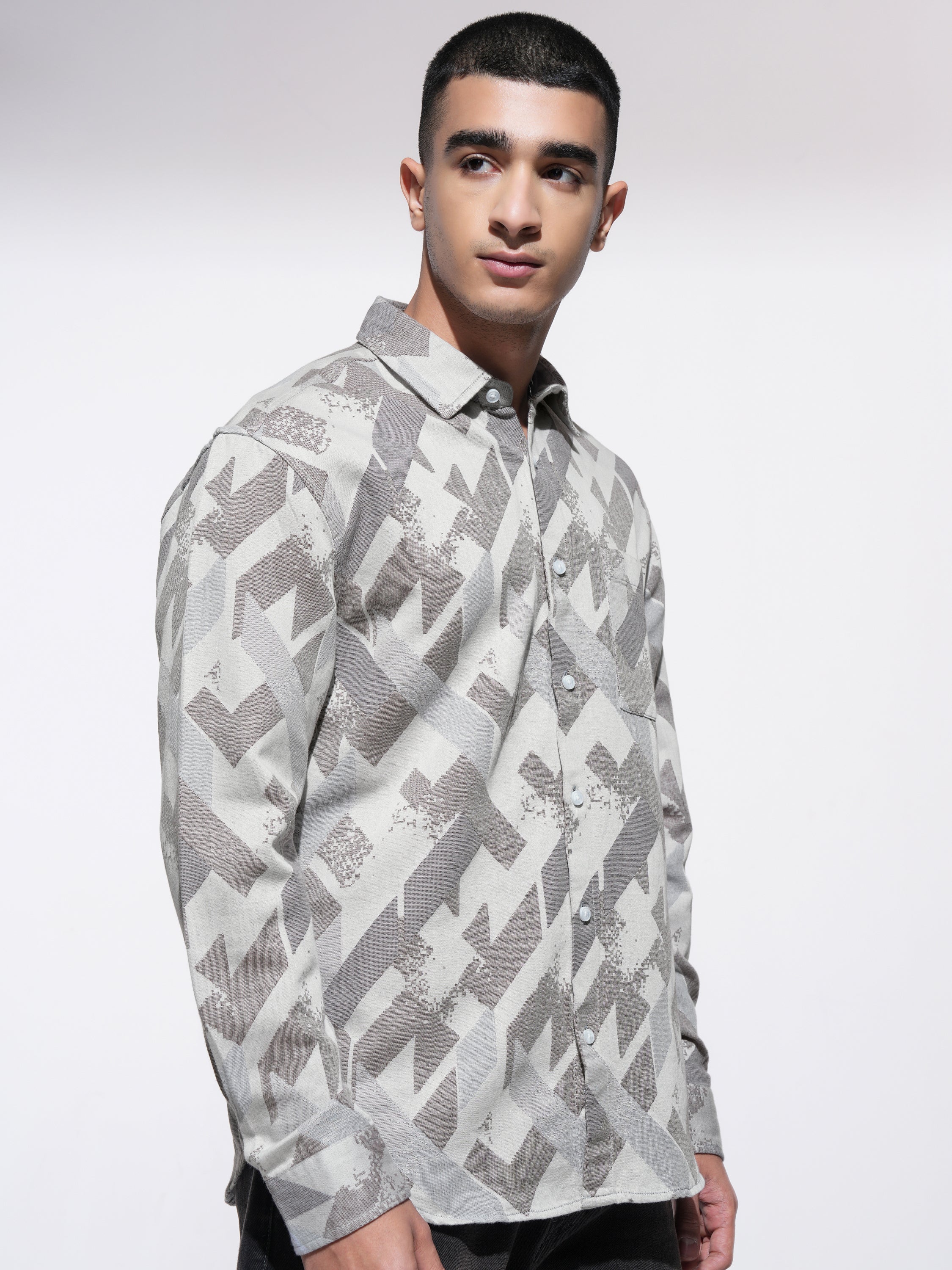 Highlander Men Grey Printed Relaxed Fit Casual Shirt - Grey - Image 6