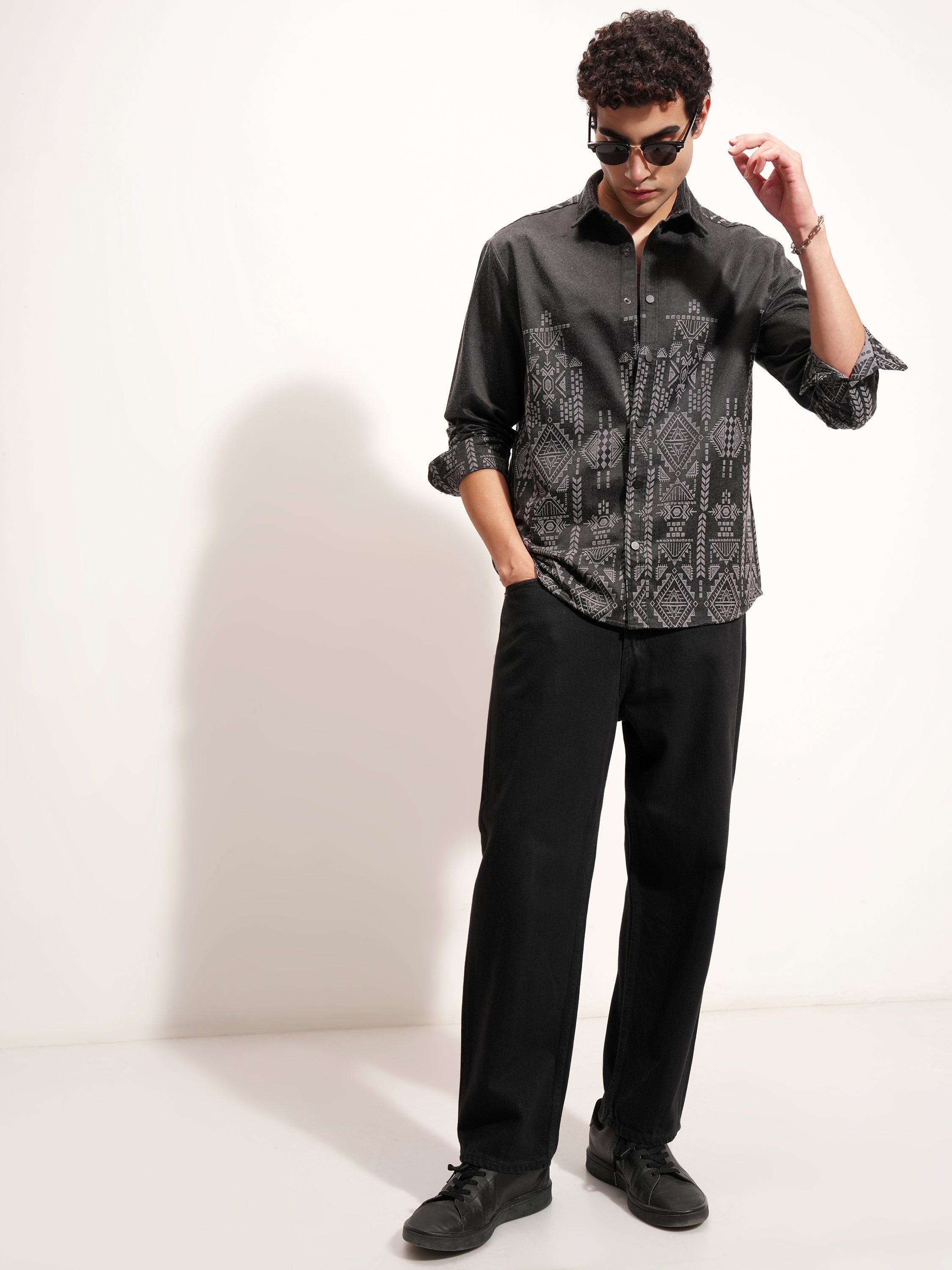 Highlander Men Charcoal Printed Relaxed Fit Casual Shirt - Charcoal - Image 2