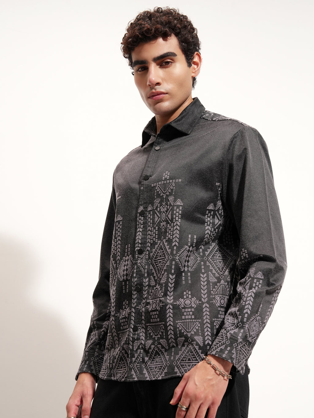 Highlander Men Charcoal Printed Relaxed Fit Casual Shirt - Charcoal - Image 4