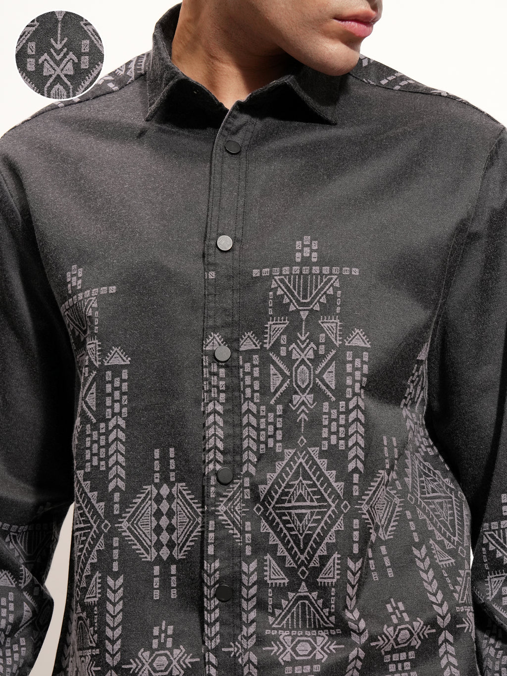 Highlander Men Charcoal Printed Relaxed Fit Casual Shirt - Charcoal - Image 5