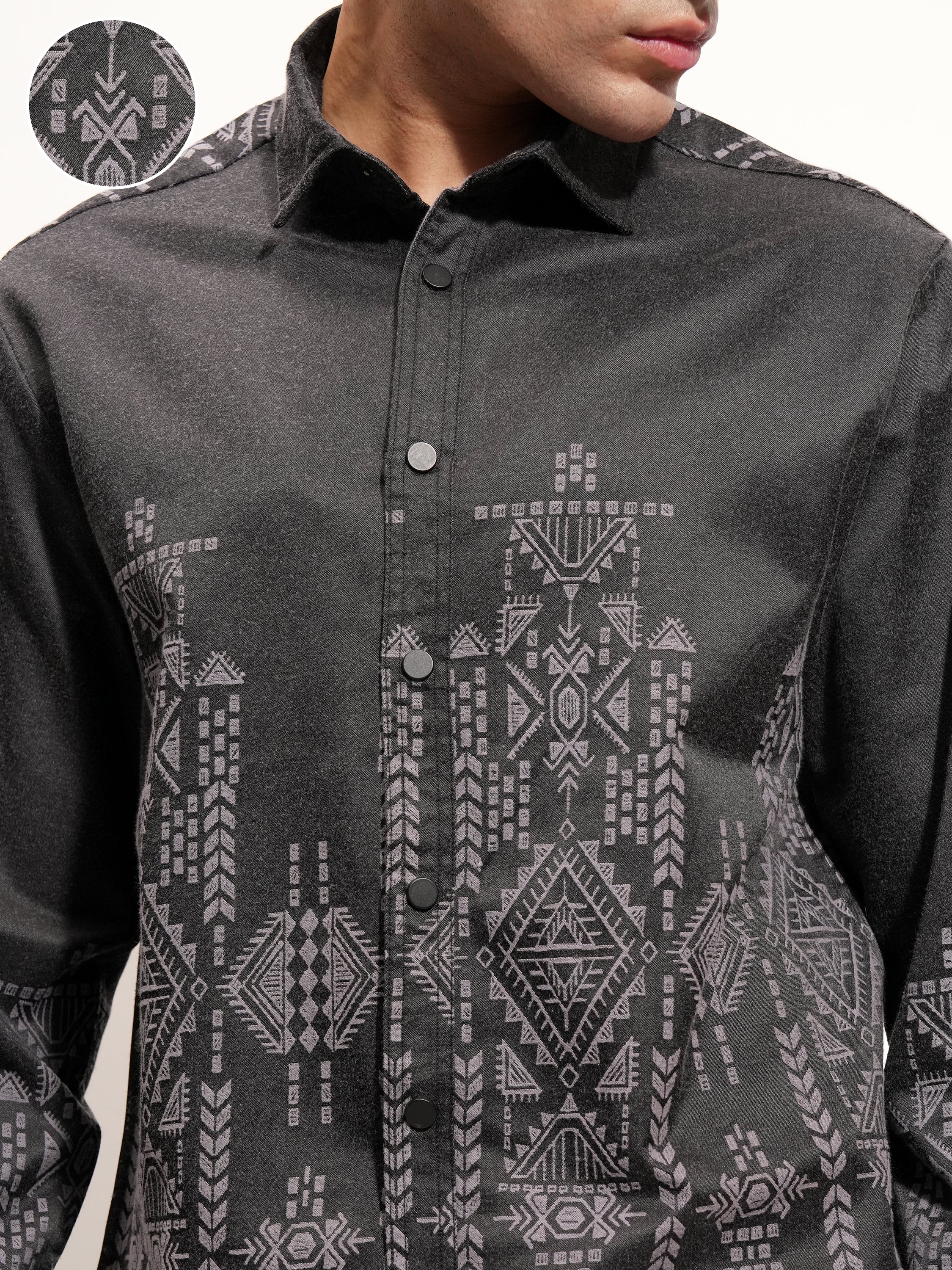 Highlander Men Charcoal Printed Relaxed Fit Casual Shirt - Charcoal - Image 5