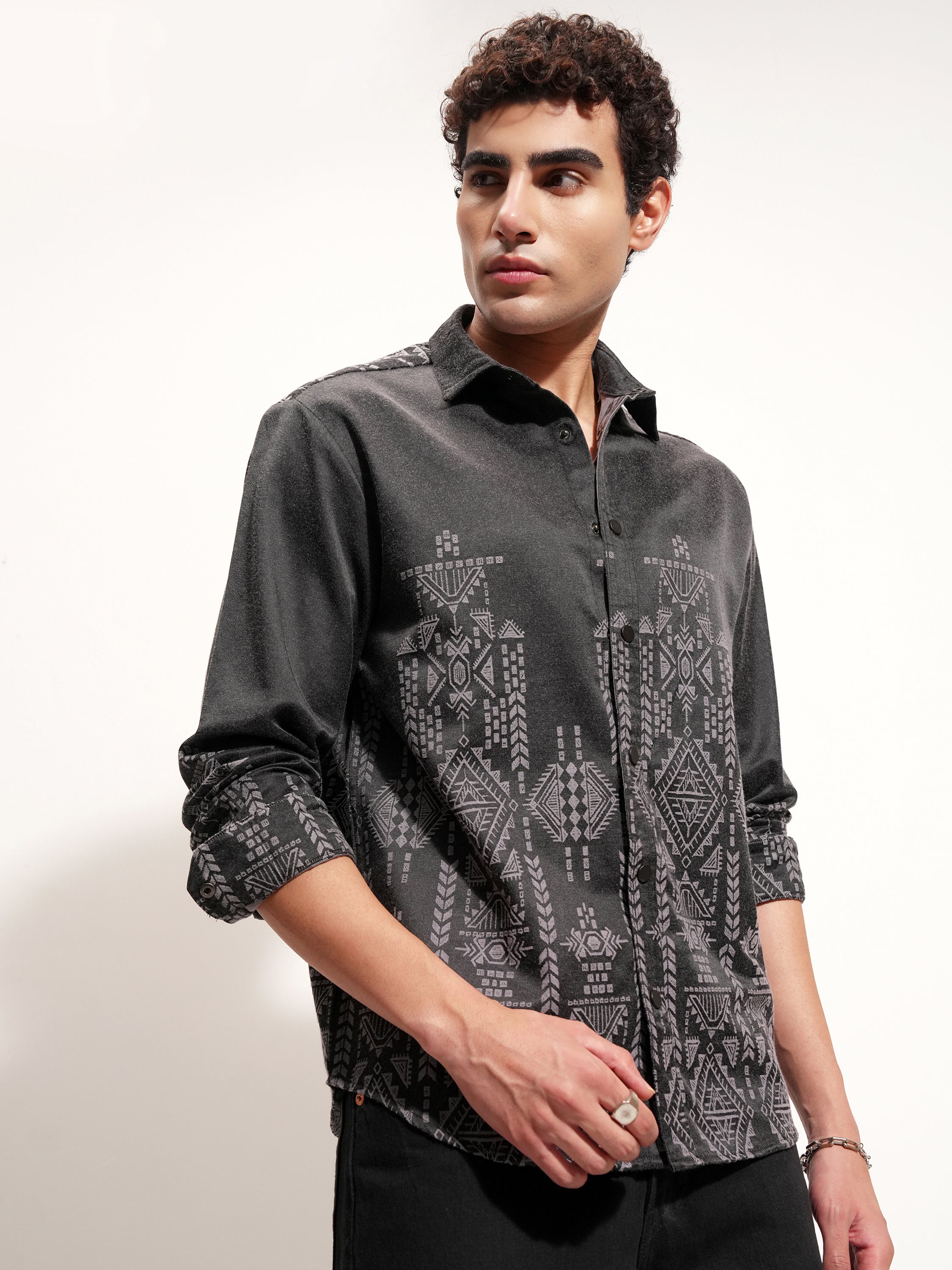 Highlander Men Charcoal Printed Relaxed Fit Casual Shirt - Charcoal - Image 6
