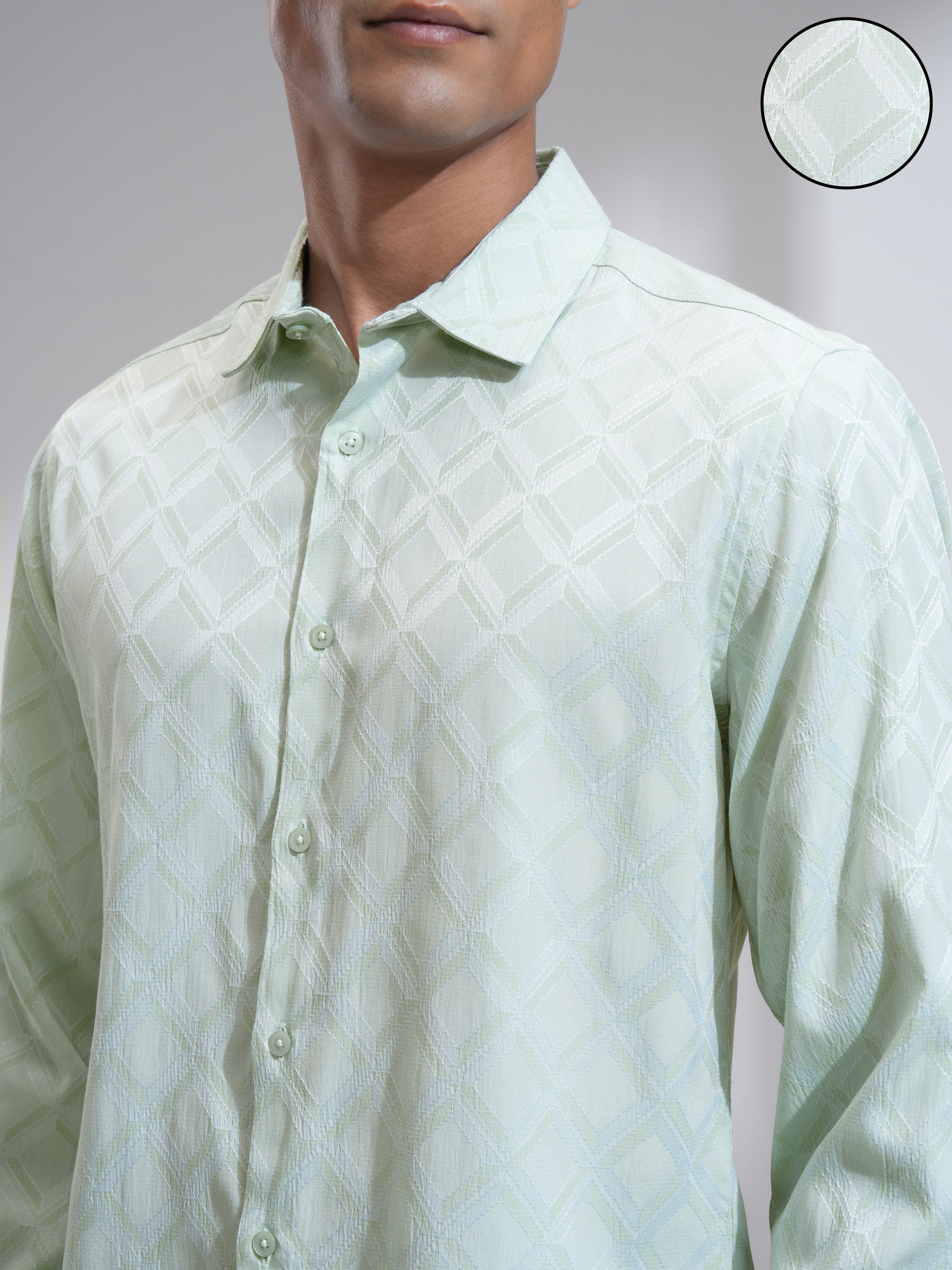 Highlander Men Green Textured Slim Fit Casual Shirt - Green - Image 5
