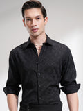 Highlander Men Black Self Printed Slim Fit Casual Shirt - Black - Image 1