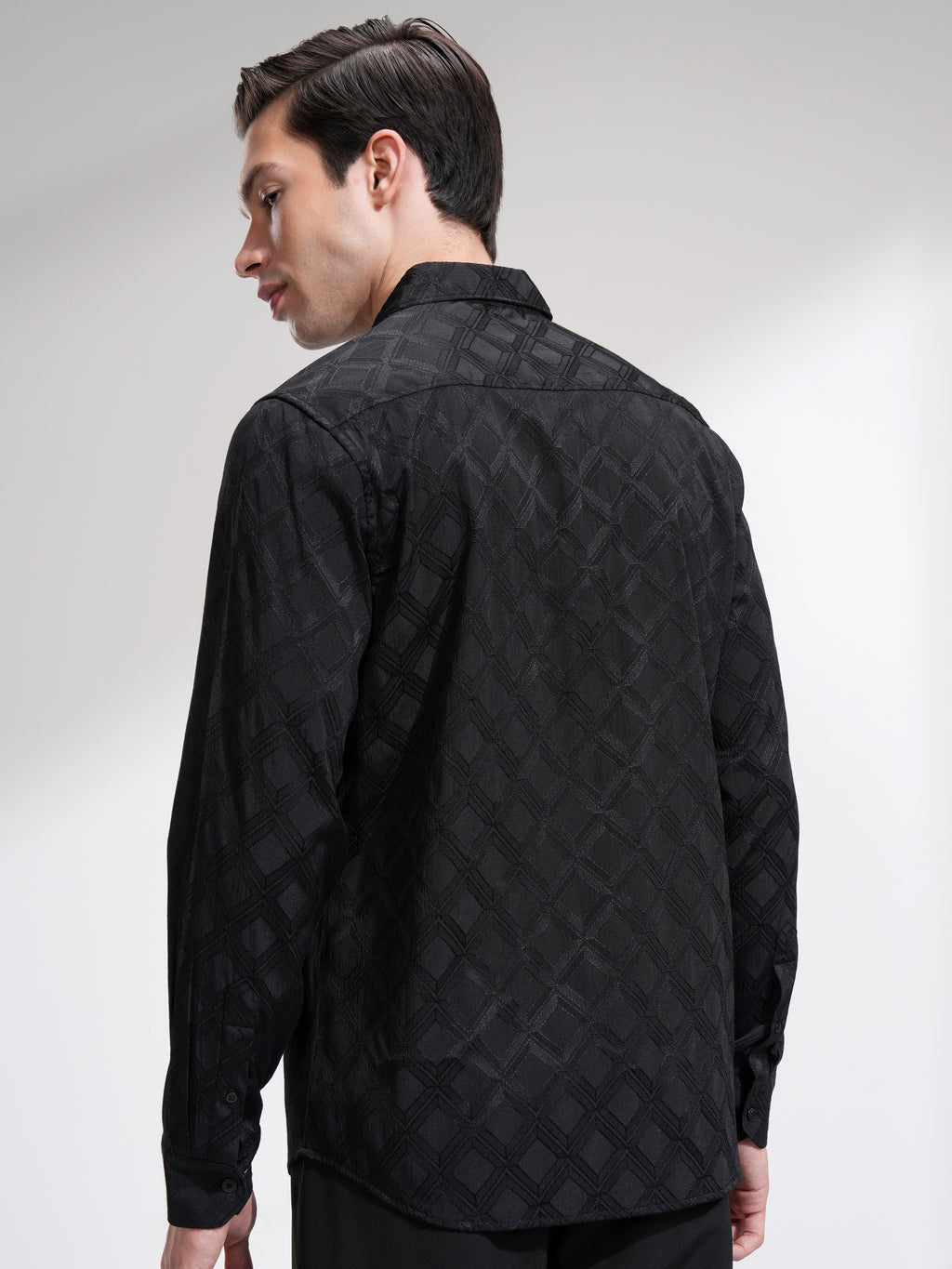 Highlander Men Black Self Printed Slim Fit Casual Shirt - Black - Image 3