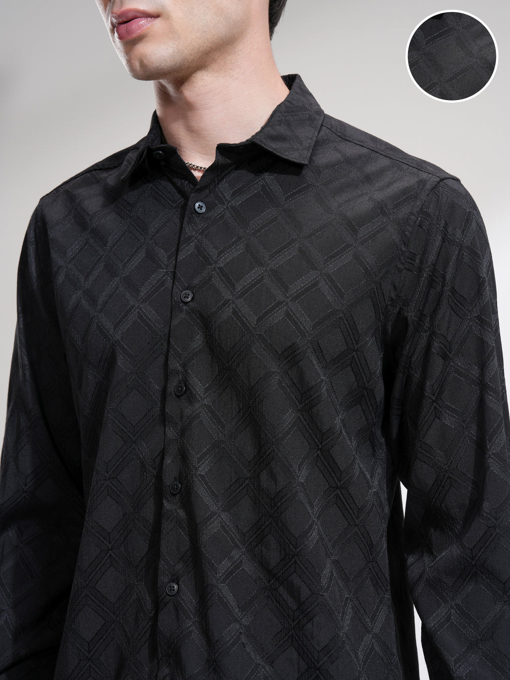 Highlander Men Black Self Printed Slim Fit Casual Shirt - Black - Image 5