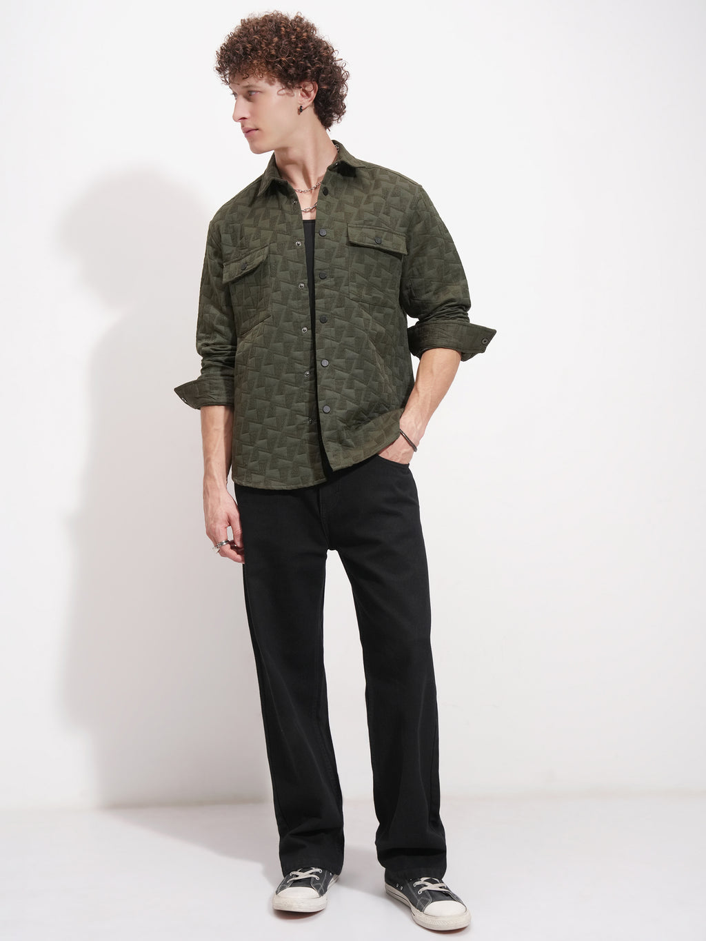 Highlander Men Olive Self Design Relaxed Fit Casual Shirt - Olive - Image 2