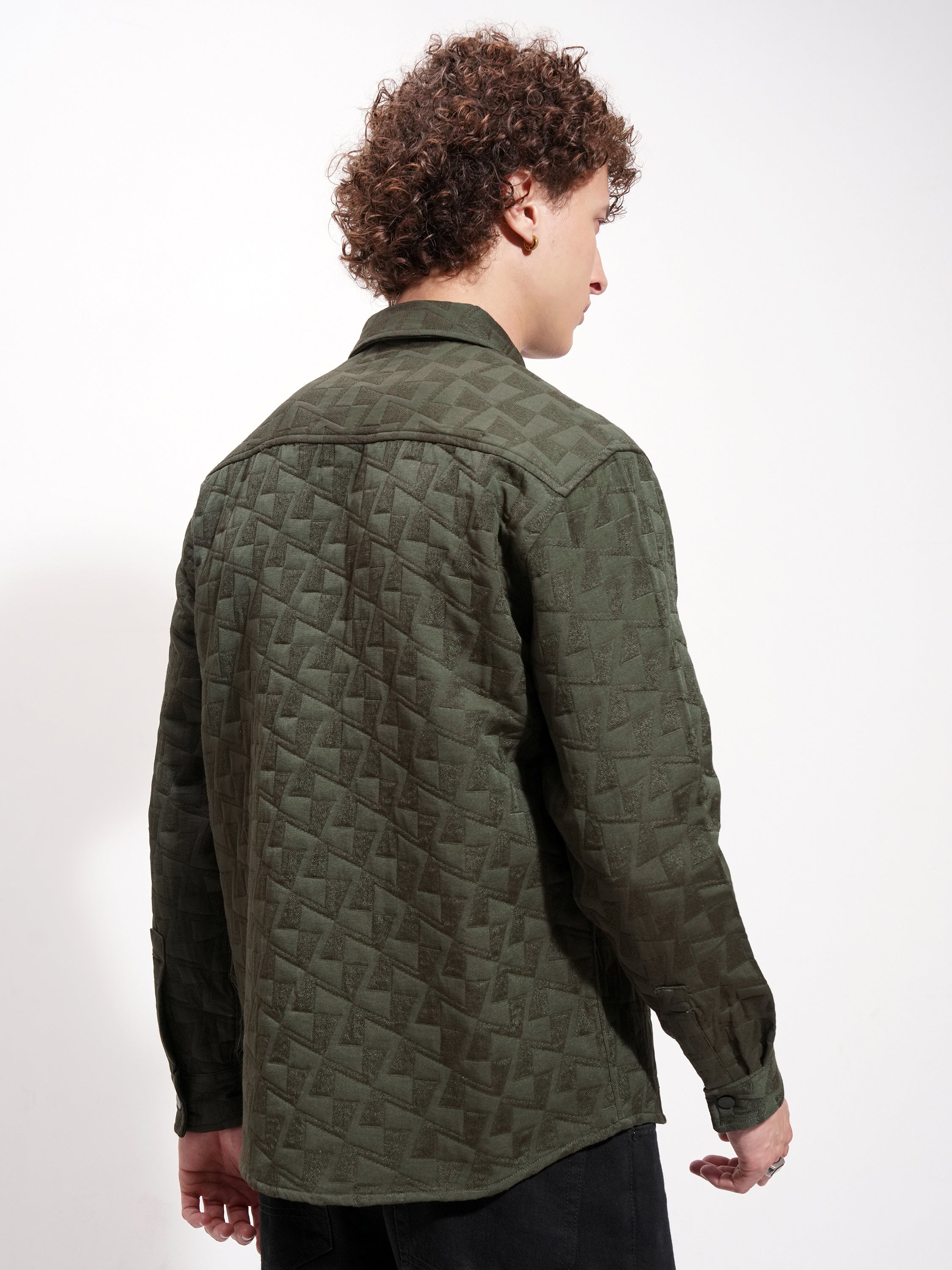 Highlander Men Olive Self Design Relaxed Fit Casual Shirt - Olive - Image 3