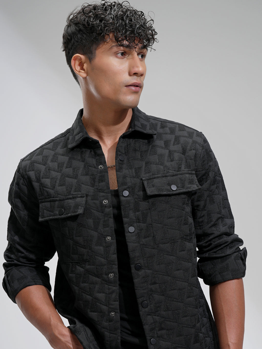 Highlander Men Black Self Design Relaxed Fit Casual Shirt - Black - Image 1