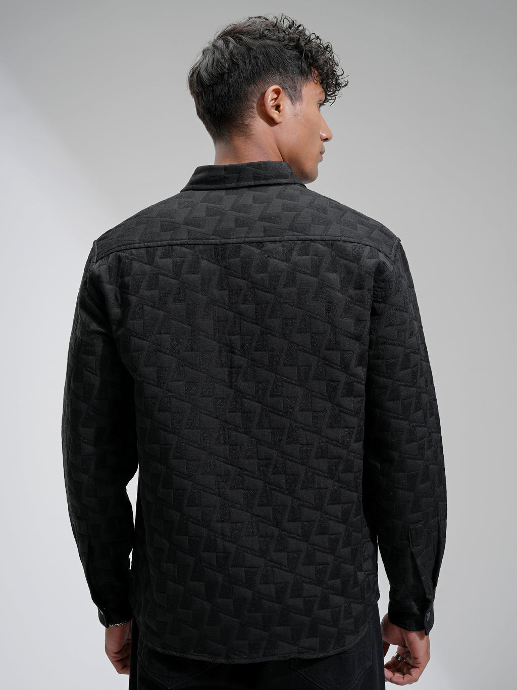 Highlander Men Black Self Design Relaxed Fit Casual Shirt - Black - Image 3