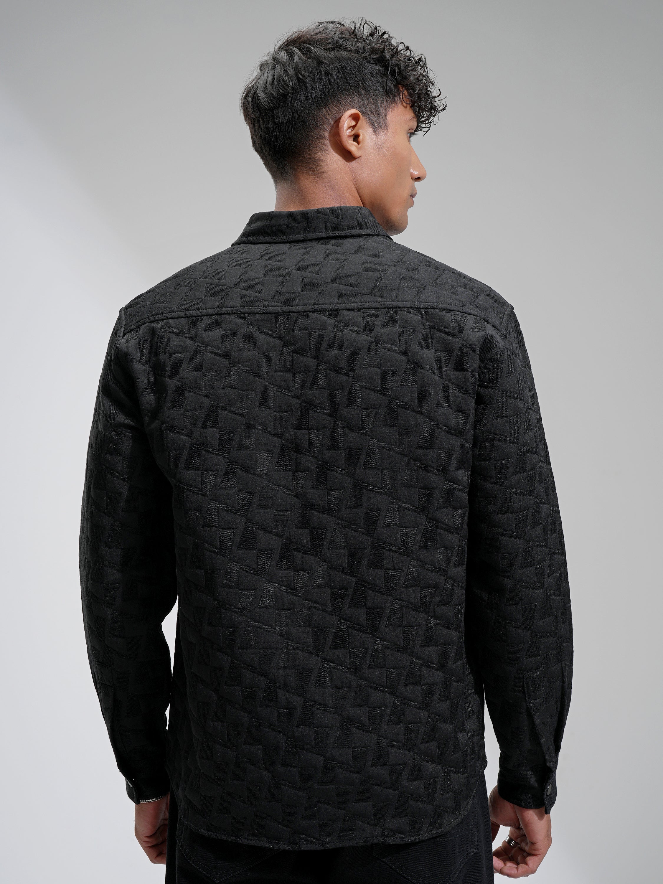 Highlander Men Black Self Design Relaxed Fit Casual Shirt - Black - Image 3