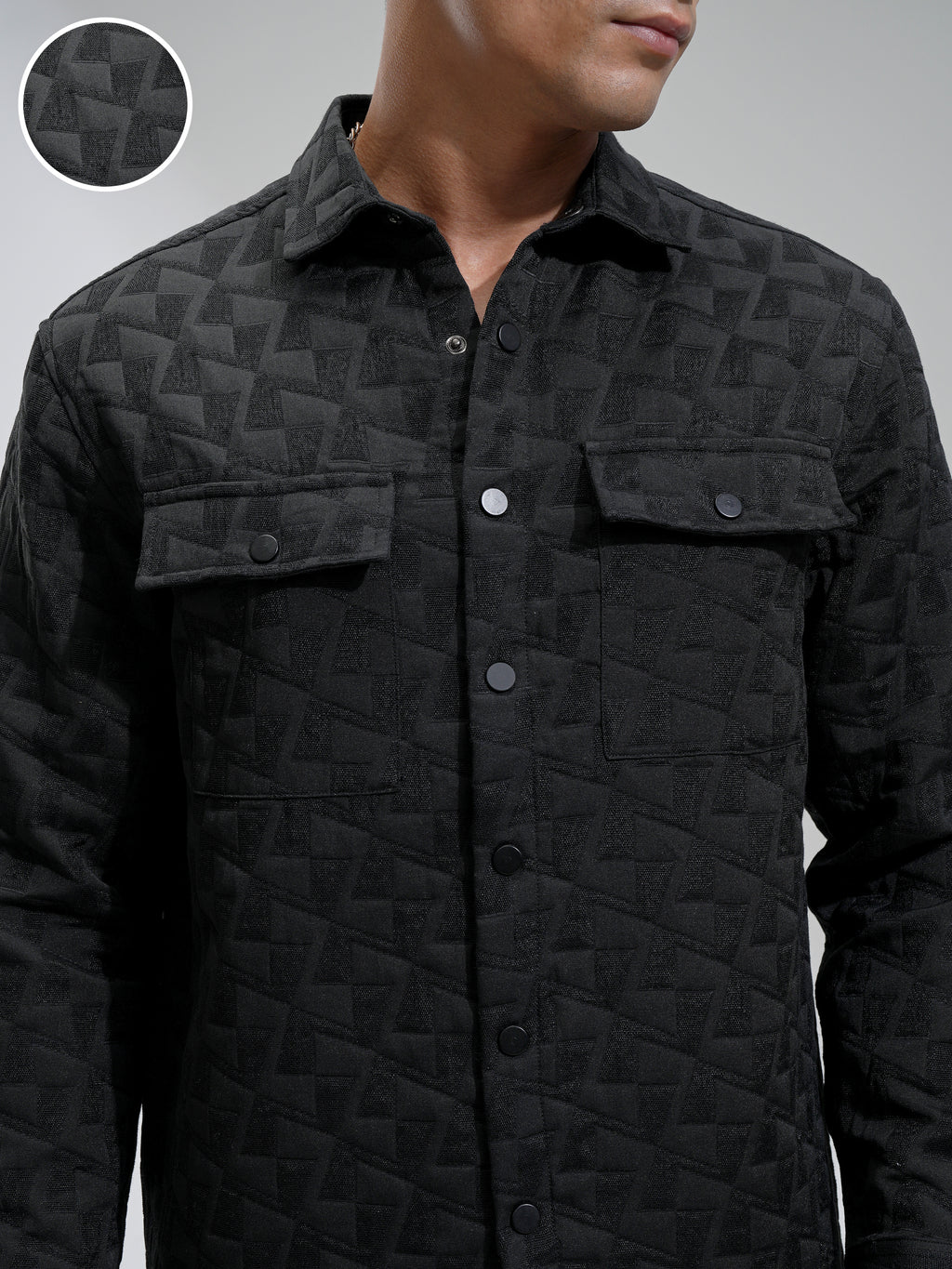 Highlander Men Black Self Design Relaxed Fit Casual Shirt - Black - Image 5