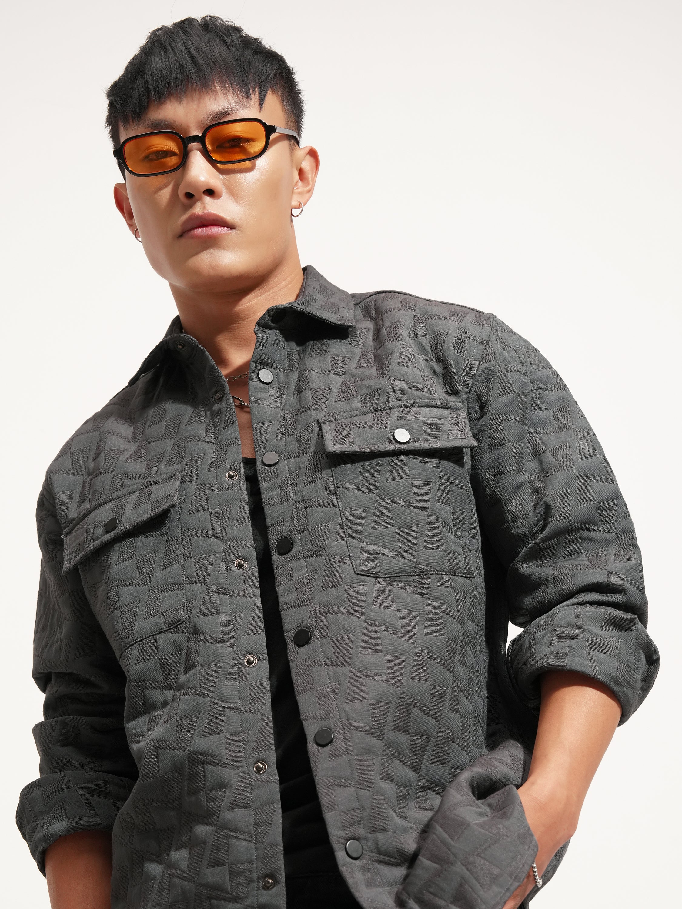Highlander Men Grey Self Design Relaxed Fit Casual Shirt - Grey - Image 1