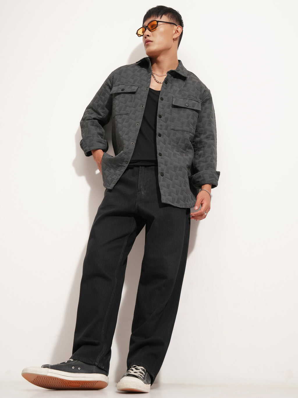 Highlander Men Grey Self Design Relaxed Fit Casual Shirt - Grey - Image 2