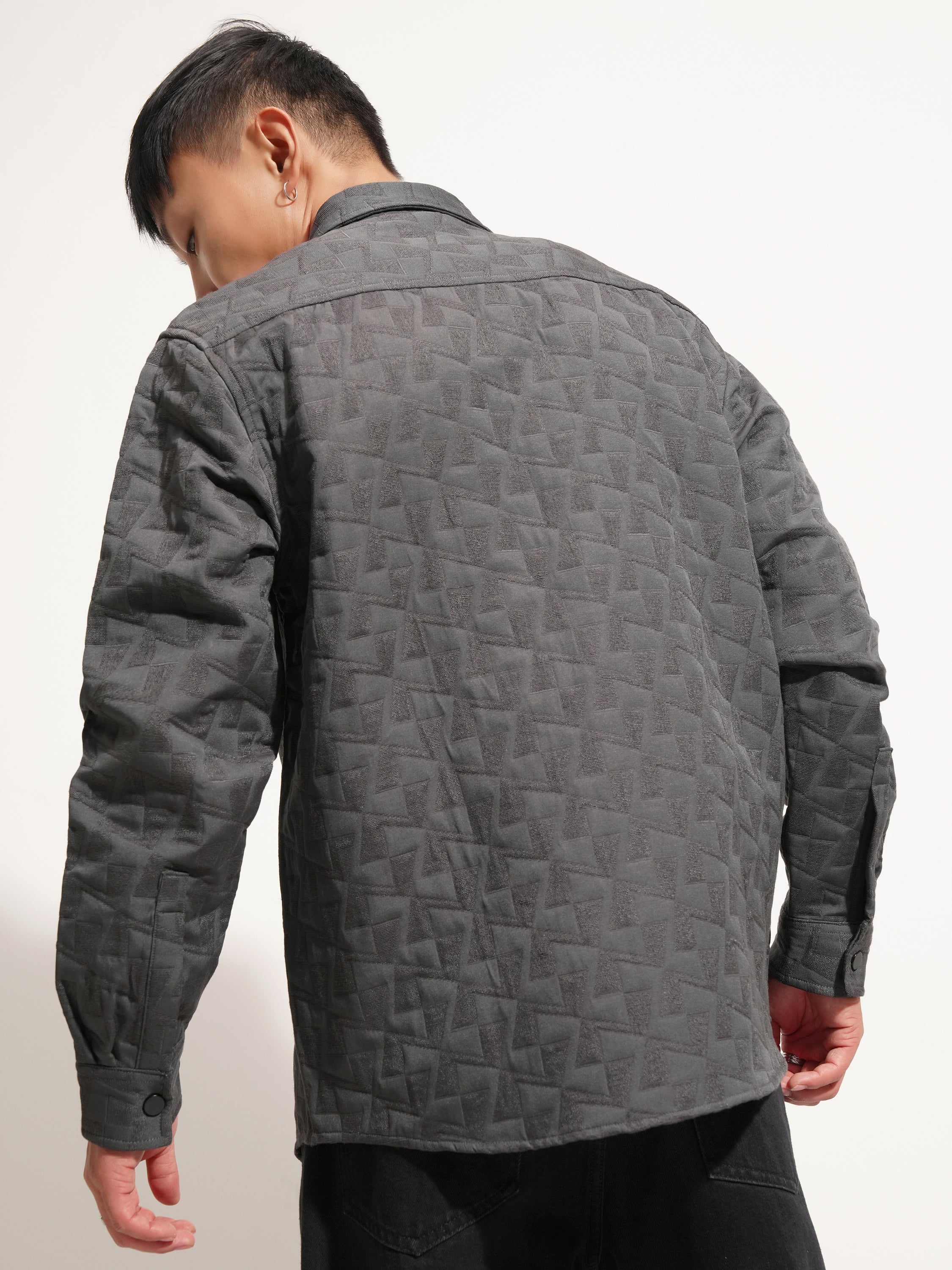 Highlander Men Grey Self Design Relaxed Fit Casual Shirt - Grey - Image 3
