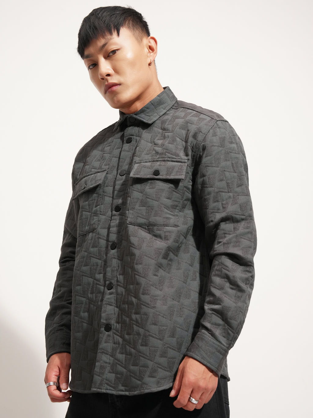 Highlander Men Grey Self Design Relaxed Fit Casual Shirt - Grey - Image 4