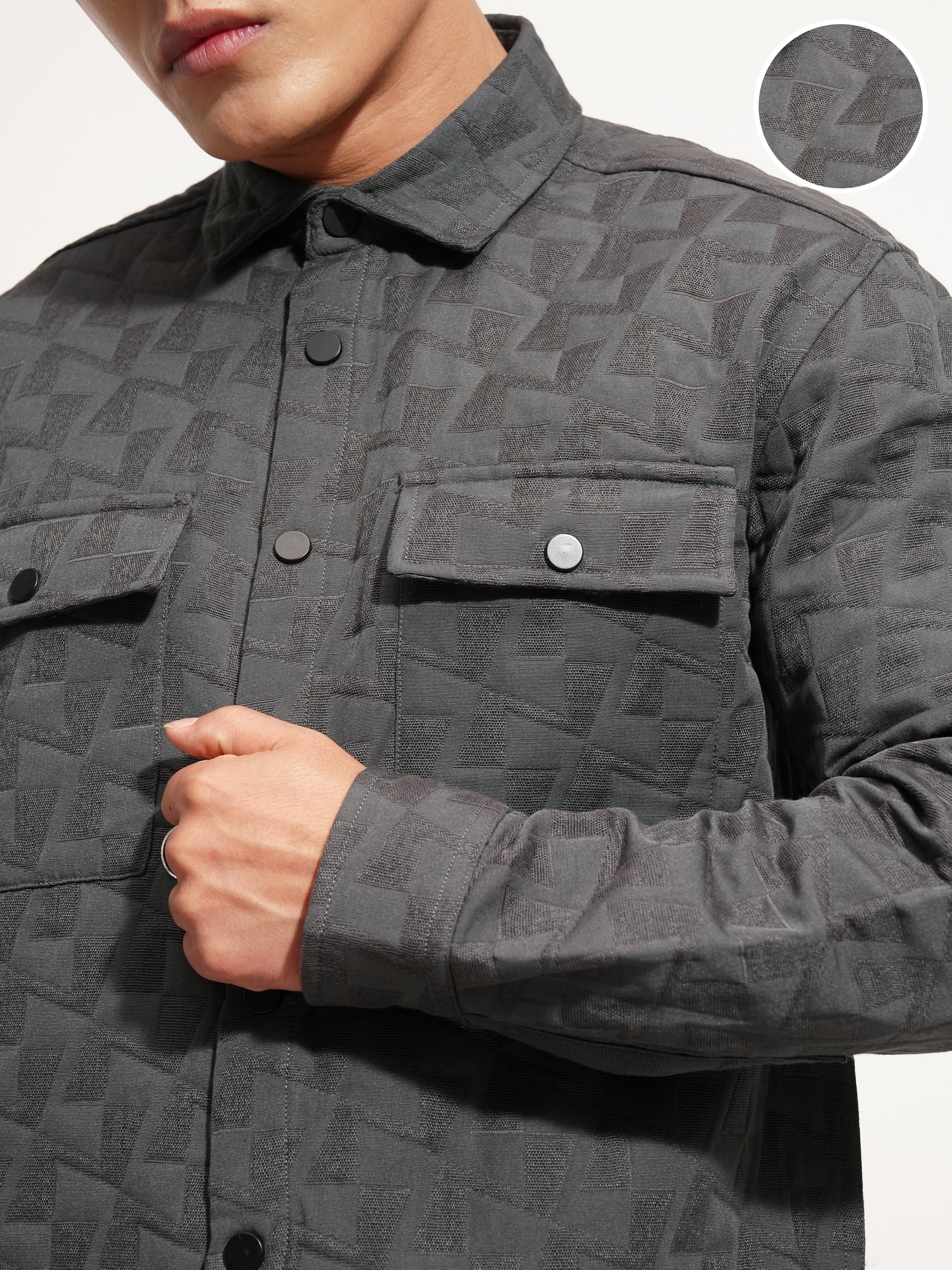 Highlander Men Grey Self Design Relaxed Fit Casual Shirt - Grey - Image 5