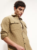 Highlander Men Khaki Self Design Relaxed Fit Casual Shirt - Khaki - Image 1