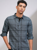Highlander Men Blue Checked Slim Fit Casual Shirt - Blue - Image 1