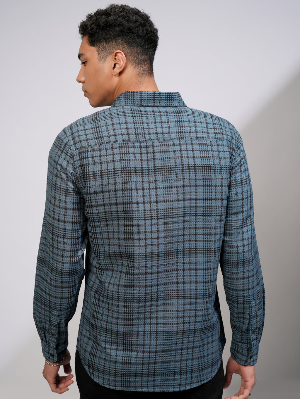 Highlander Men Blue Checked Slim Fit Casual Shirt - Blue - Image 3