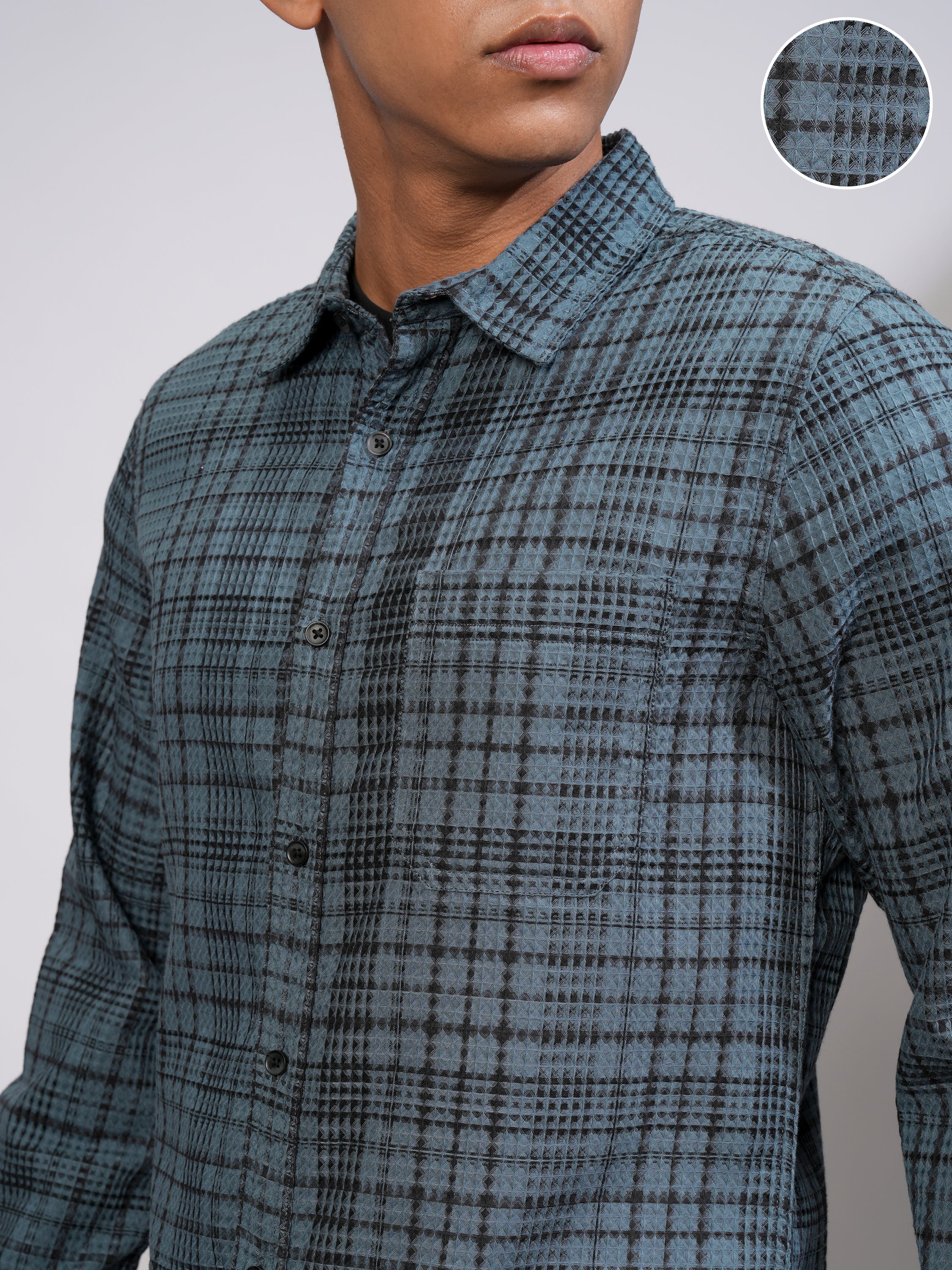 Highlander Men Blue Checked Slim Fit Casual Shirt - Blue - Image 5