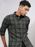 Highlander Men Olive Checked Slim Fit Casual Shirt - Olive - Image 1