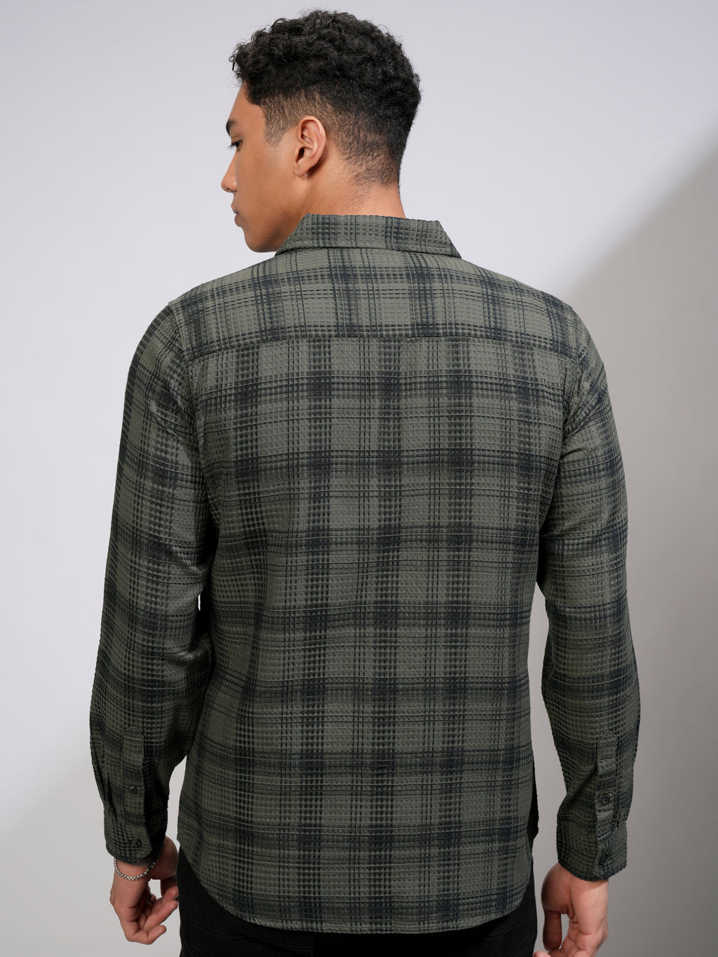 Highlander Men Olive Checked Slim Fit Casual Shirt - Olive - Image 3
