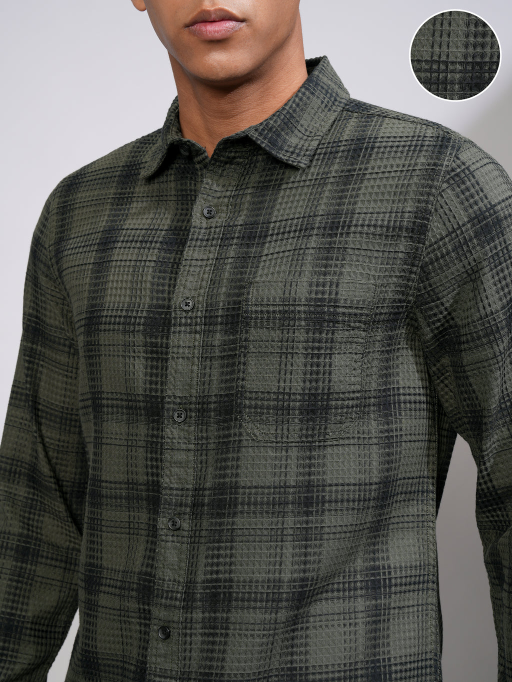 Highlander Men Olive Checked Slim Fit Casual Shirt - Olive - Image 5