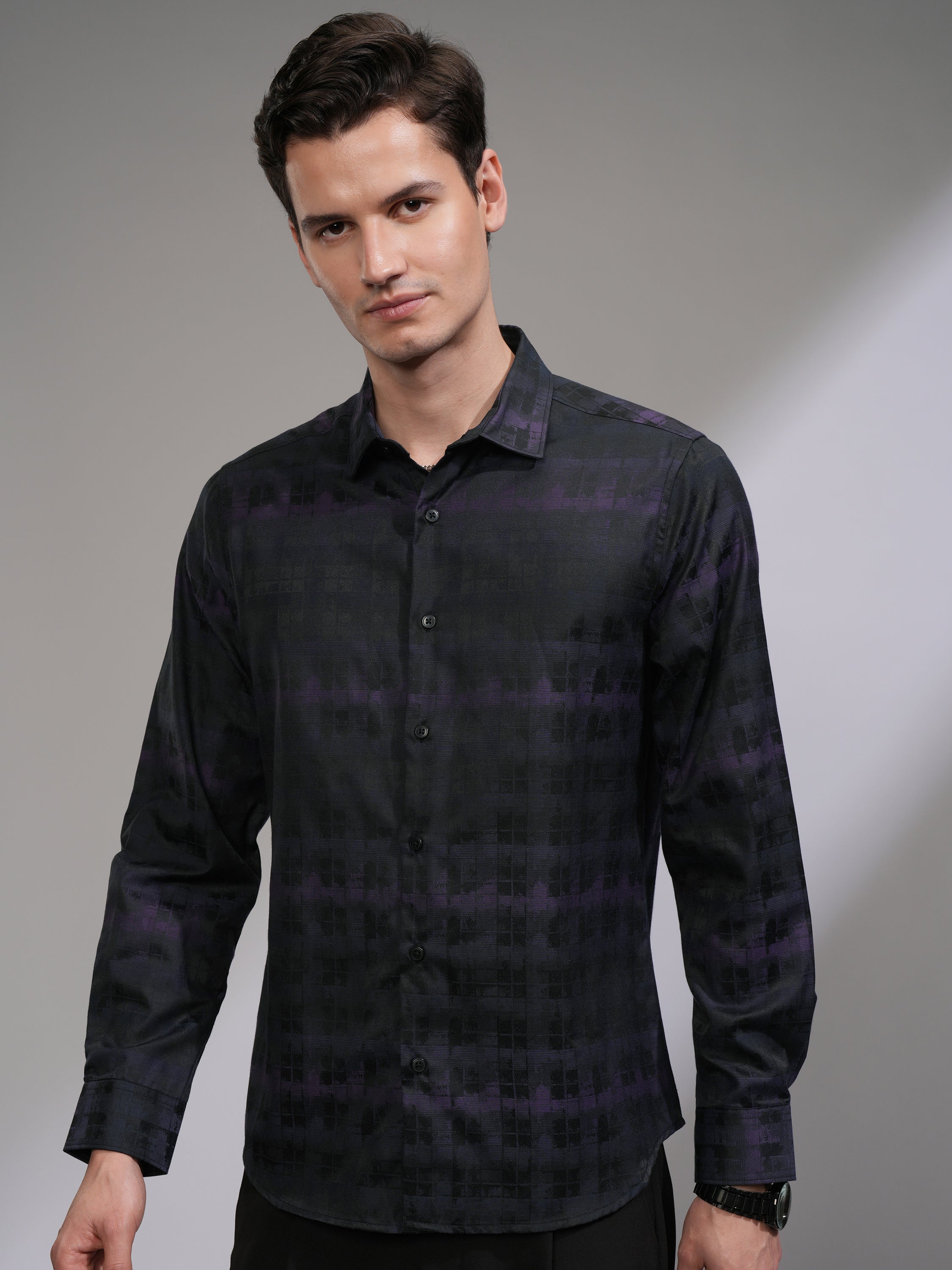 Highlander Men Black Printed Slim Fit Casual Shirt - Black - Image 4