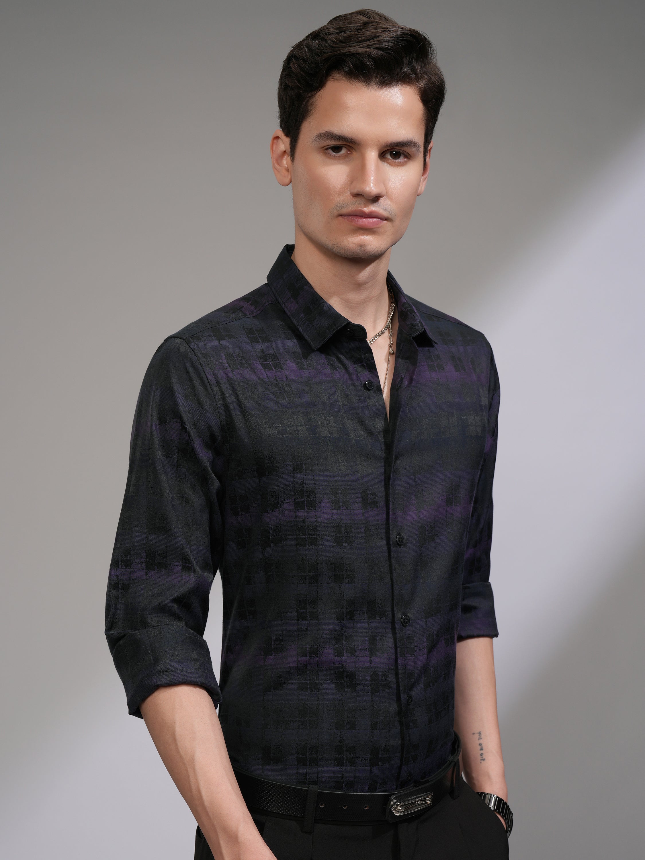 Highlander Men Black Printed Slim Fit Casual Shirt - Black - Image 6