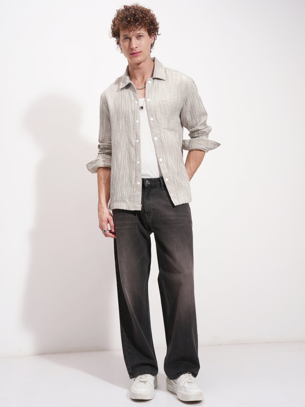 Highlander Men Beige Self Design Relaxed Fit Casual Shirt - Beige - Image 2