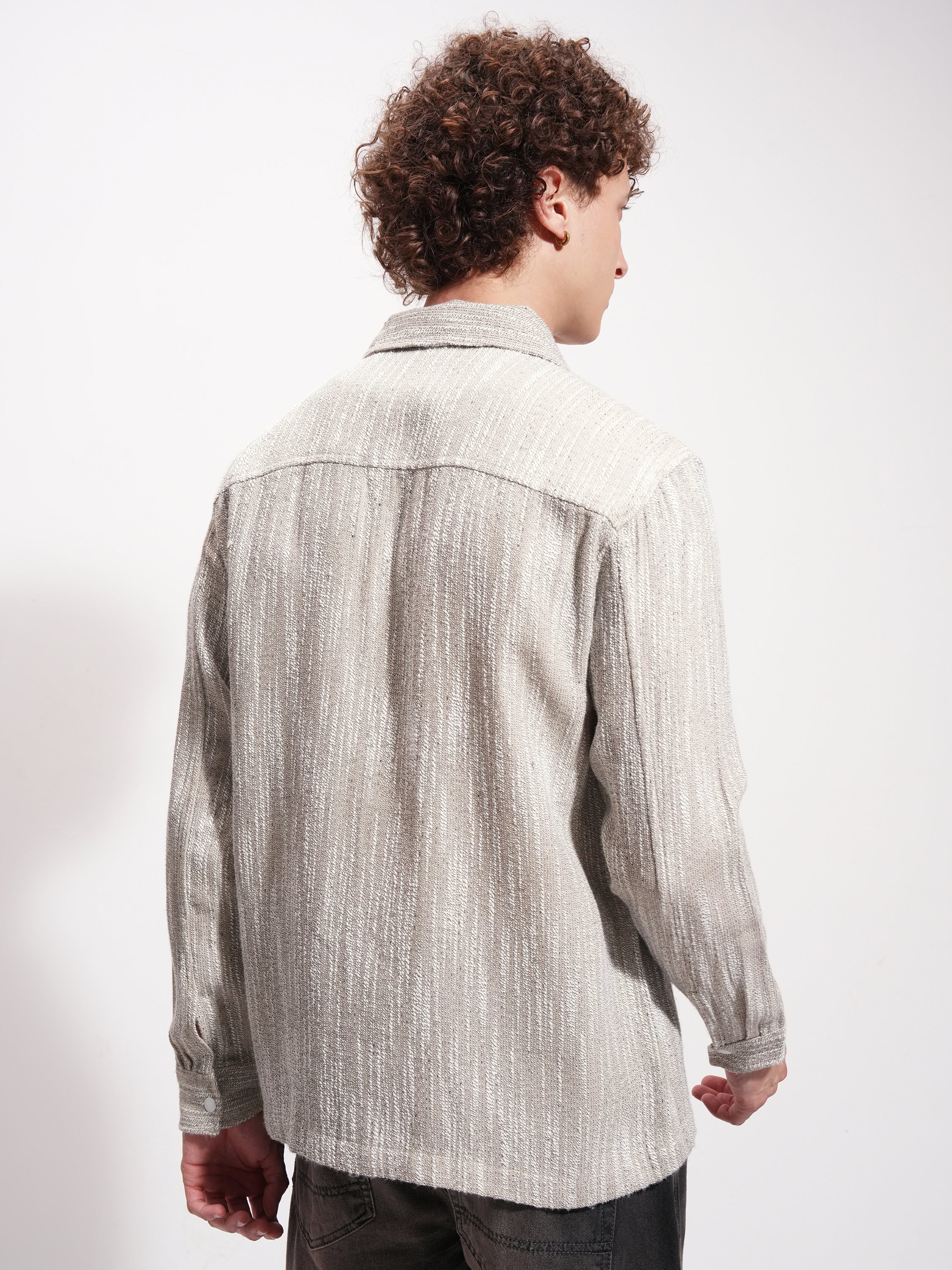 Highlander Men Beige Self Design Relaxed Fit Casual Shirt - Beige - Image 3