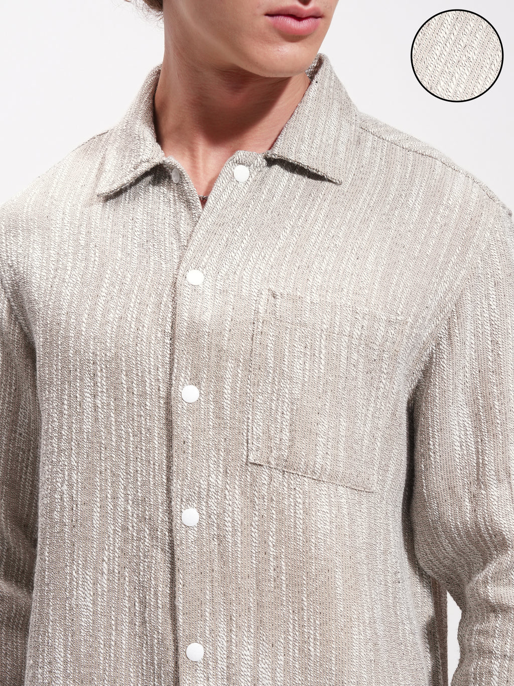 Highlander Men Beige Self Design Relaxed Fit Casual Shirt - Beige - Image 5