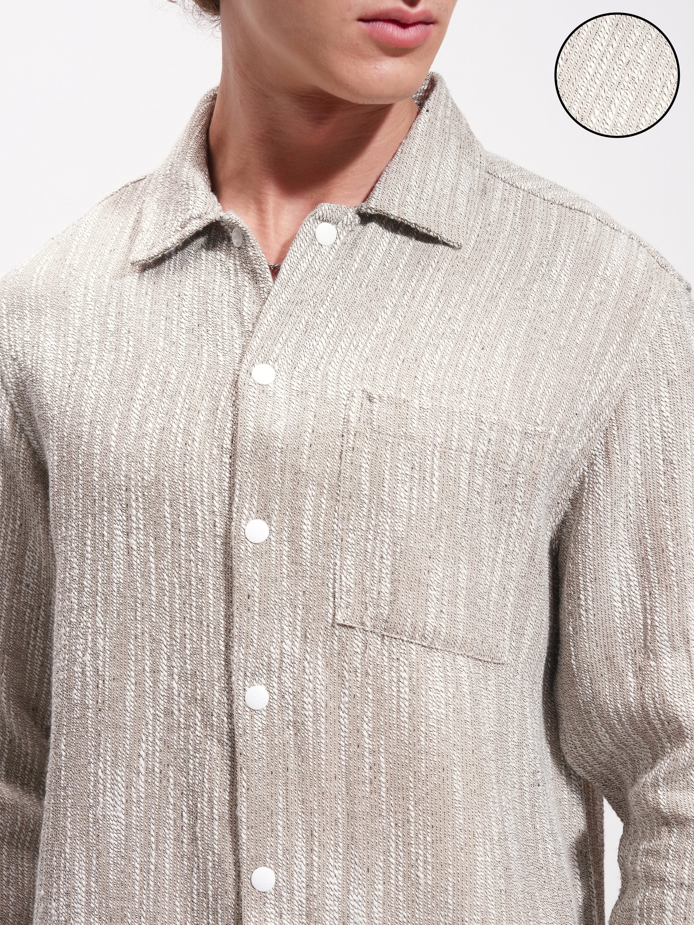Highlander Men Beige Self Design Relaxed Fit Casual Shirt - Beige - Image 5