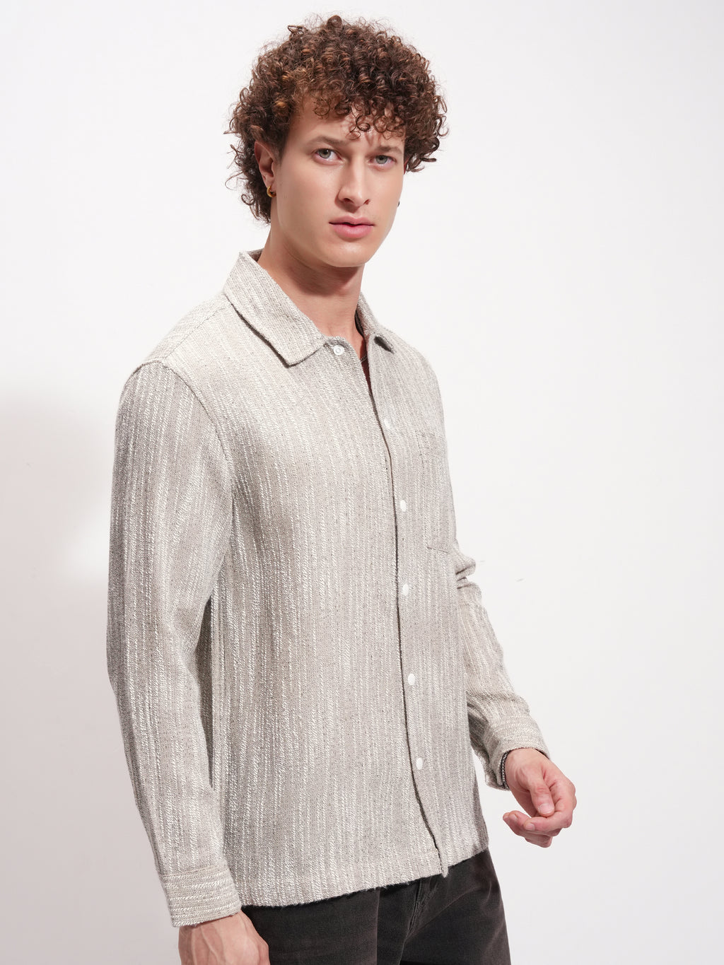 Highlander Men Beige Self Design Relaxed Fit Casual Shirt - Beige - Image 6