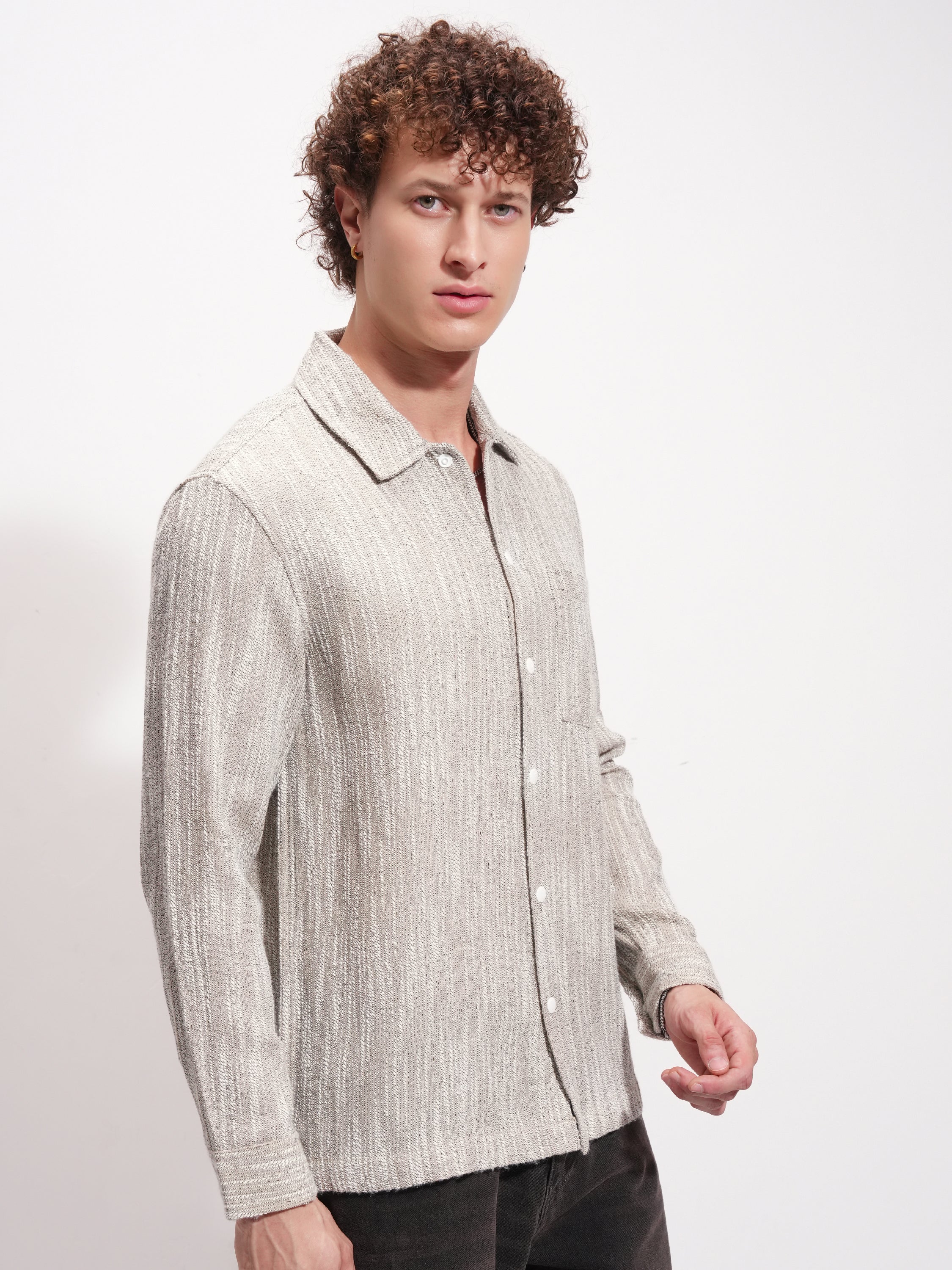 Highlander Men Beige Self Design Relaxed Fit Casual Shirt - Beige - Image 6