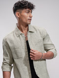 Highlander Men Cream Self Design Relaxed Fit Casual Shirt - Cream - Image 1