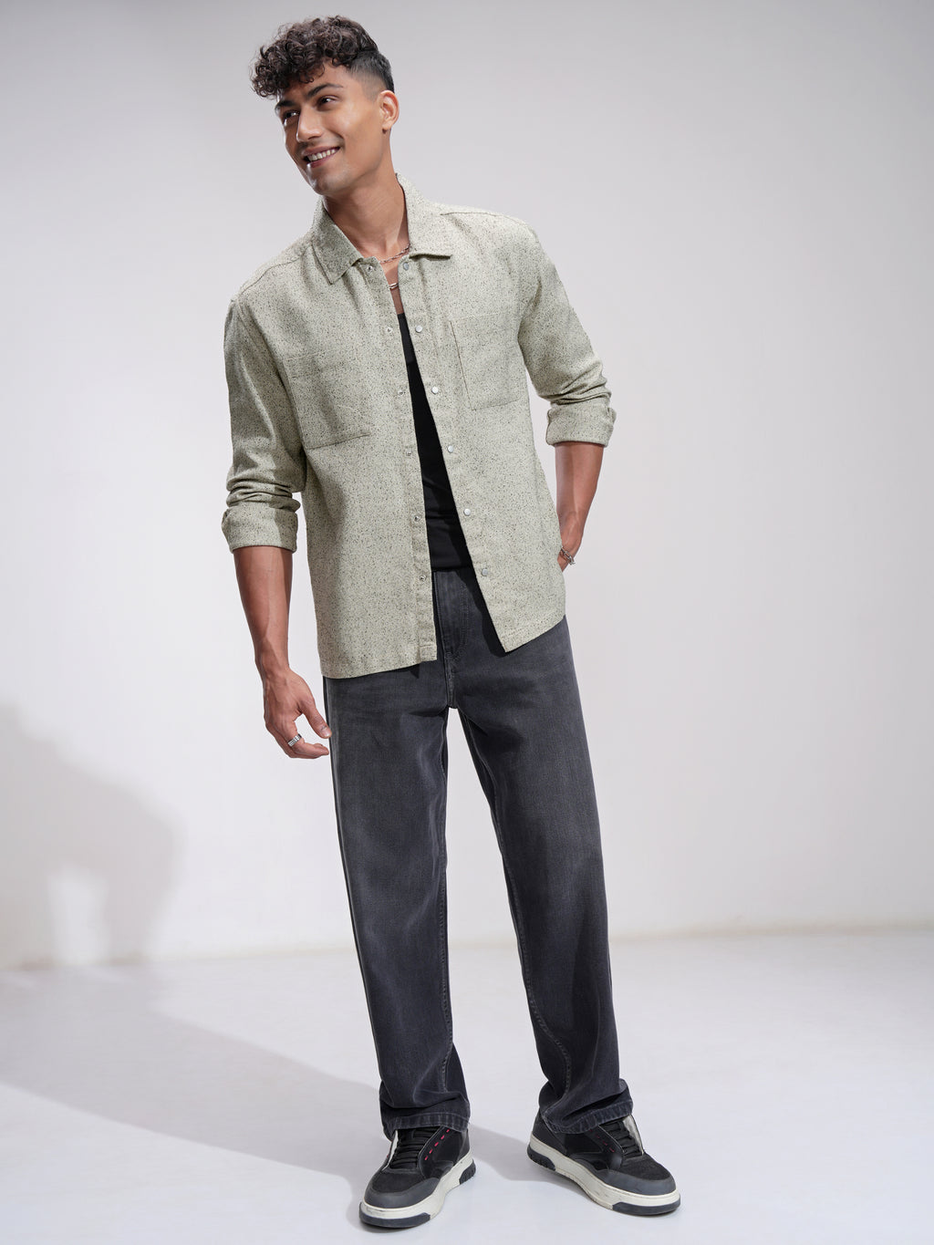 Highlander Men Cream Self Design Relaxed Fit Casual Shirt - Cream - Image 2
