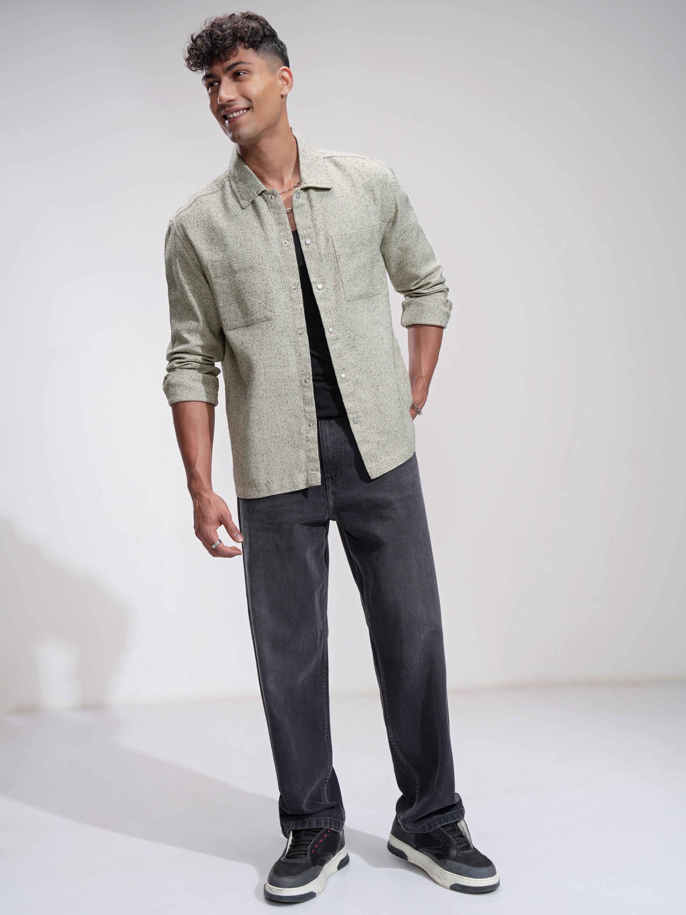 Highlander Men Cream Self Design Relaxed Fit Casual Shirt - Cream - Image 2