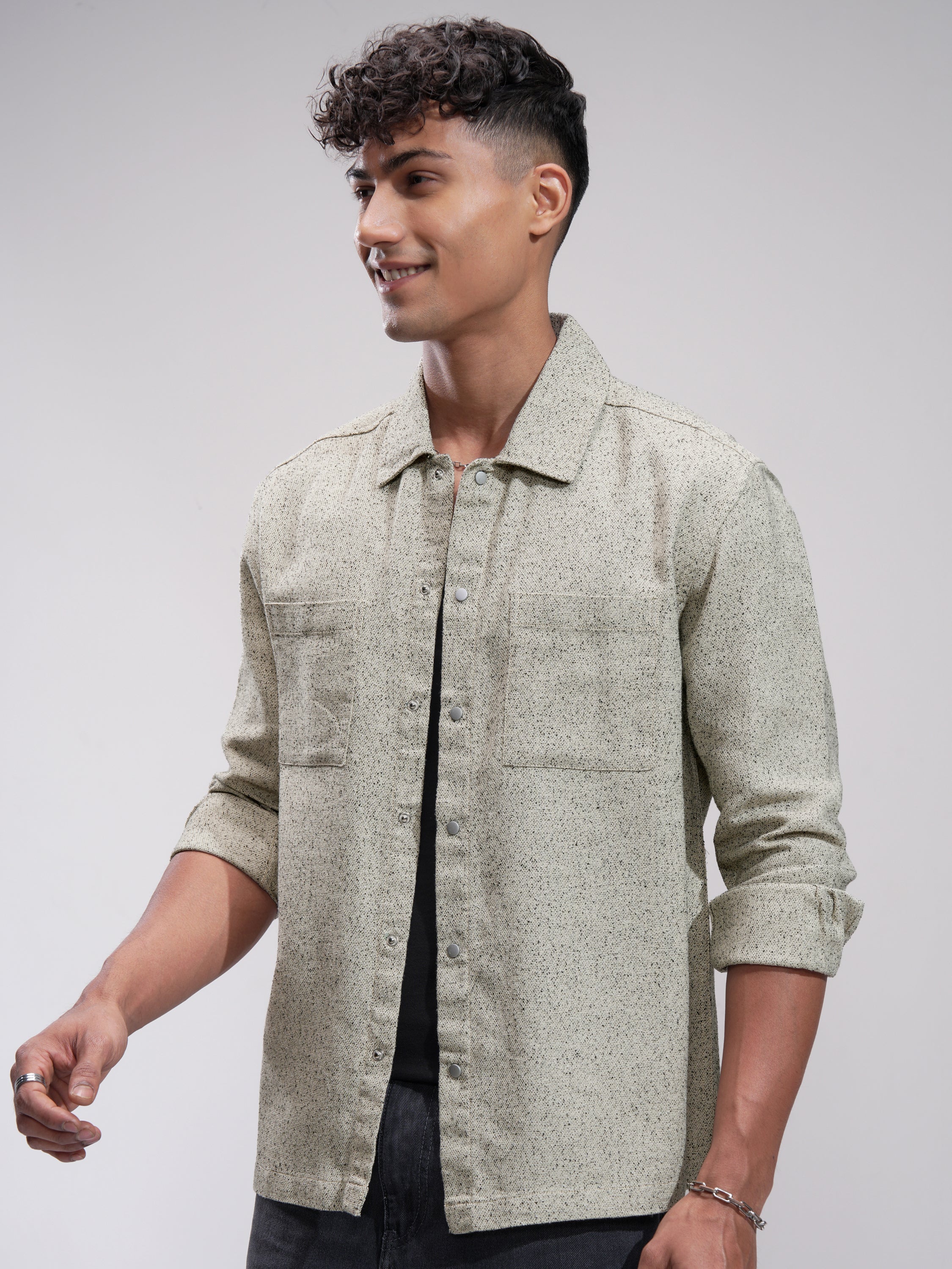 Highlander Men Cream Self Design Relaxed Fit Casual Shirt - Cream - Image 4
