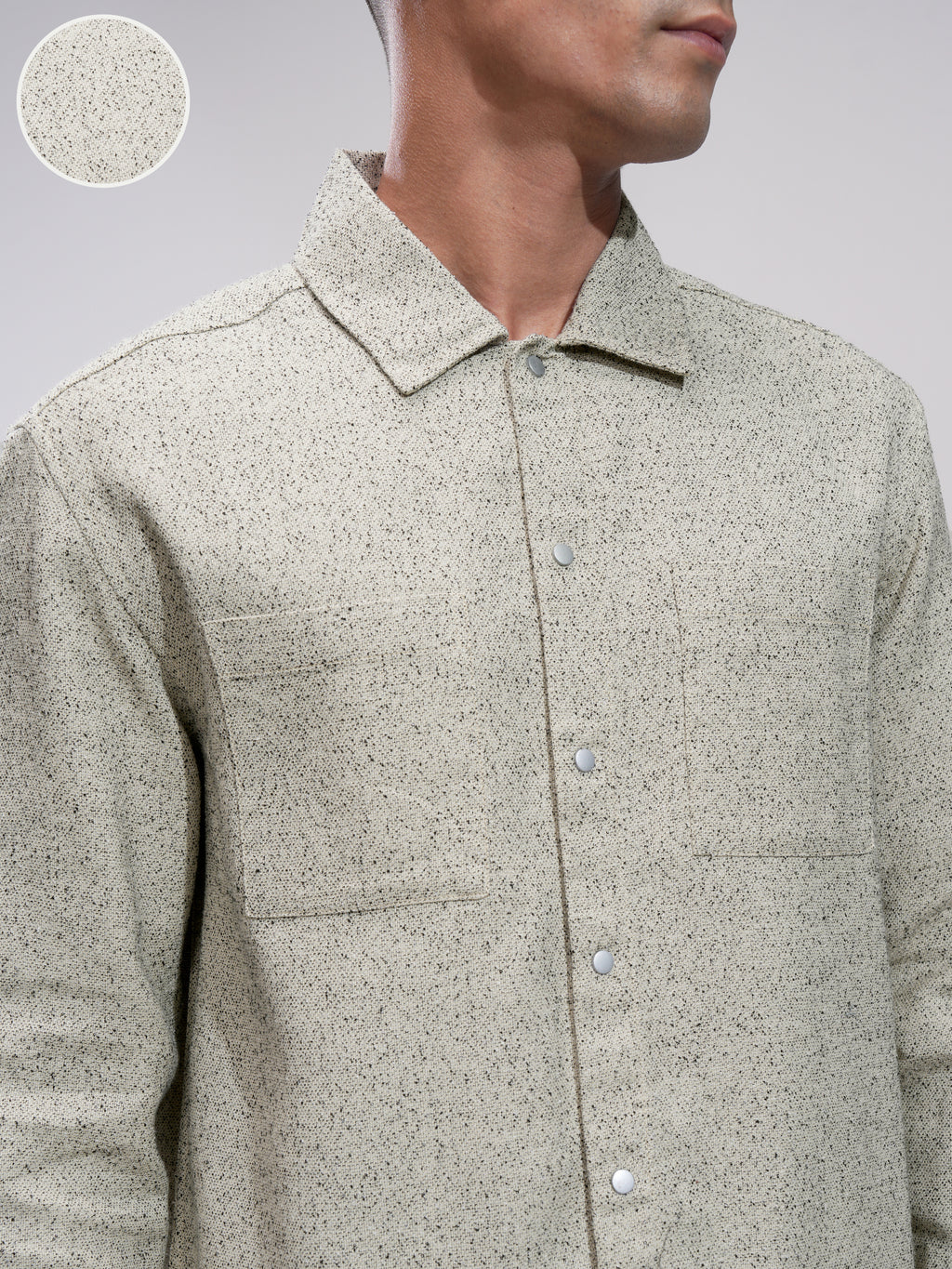 Highlander Men Cream Self Design Relaxed Fit Casual Shirt - Cream - Image 5