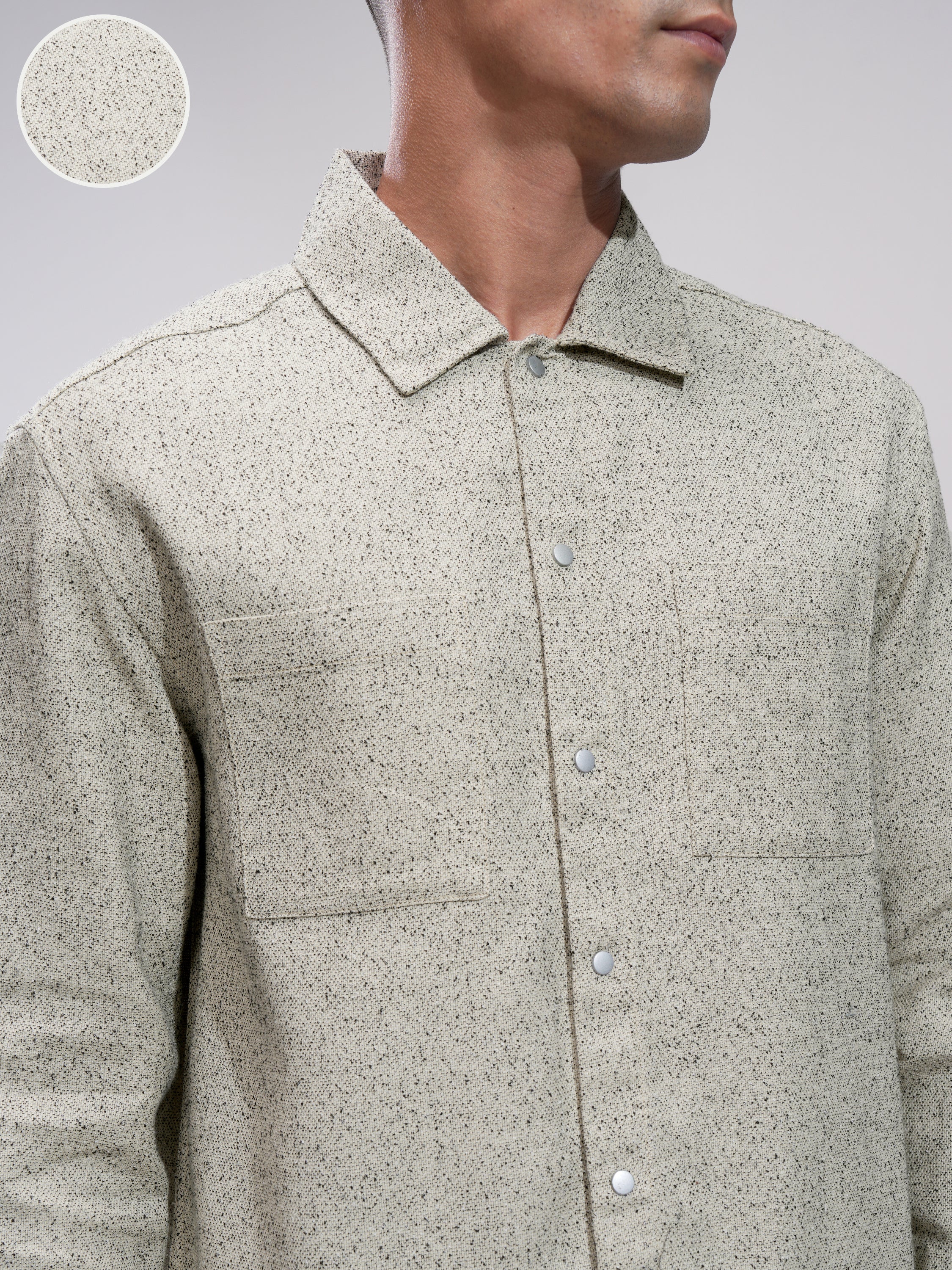 Highlander Men Cream Self Design Relaxed Fit Casual Shirt - Cream - Image 5